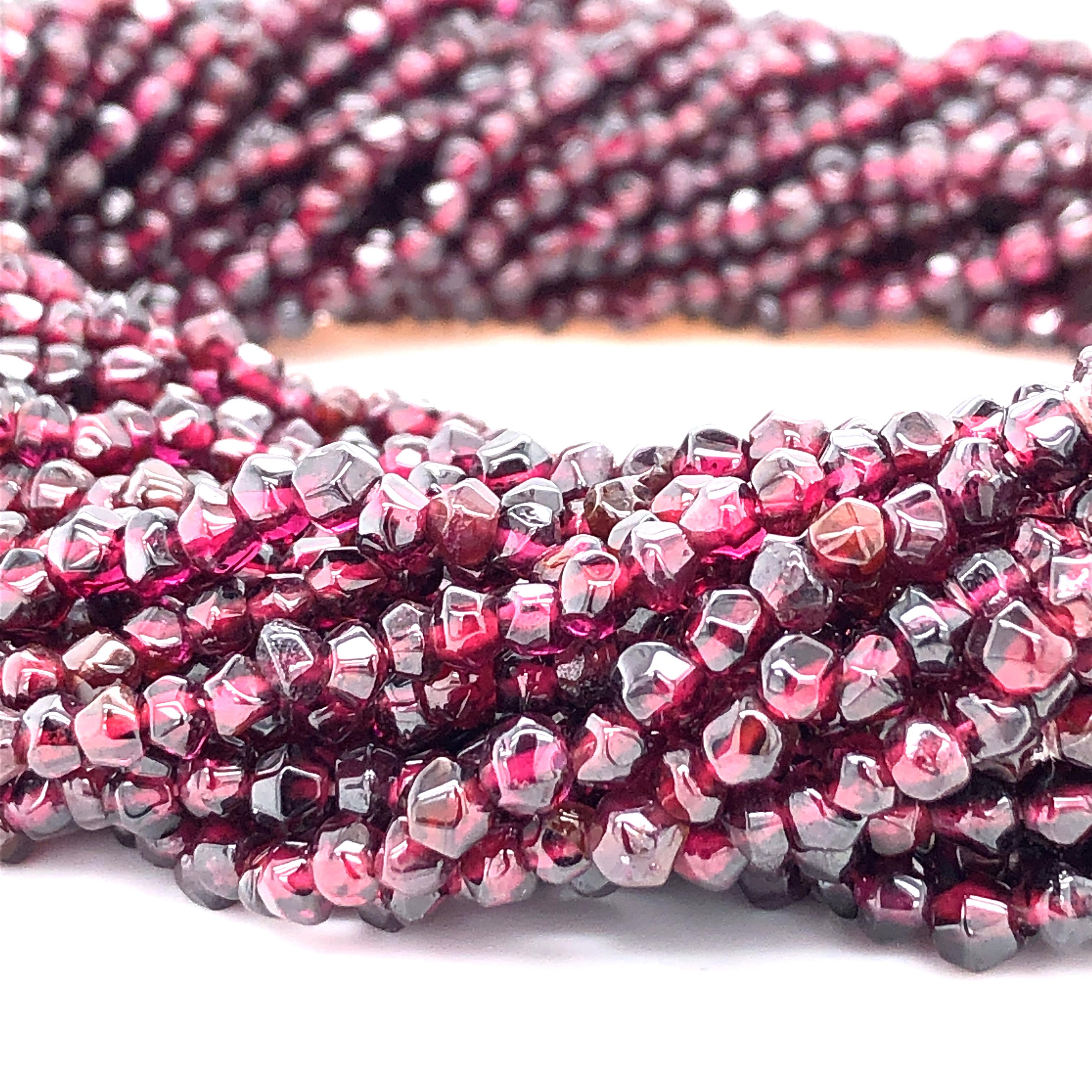 Red Garnet Torsade Necklace with Yellow Gold Clasp 1