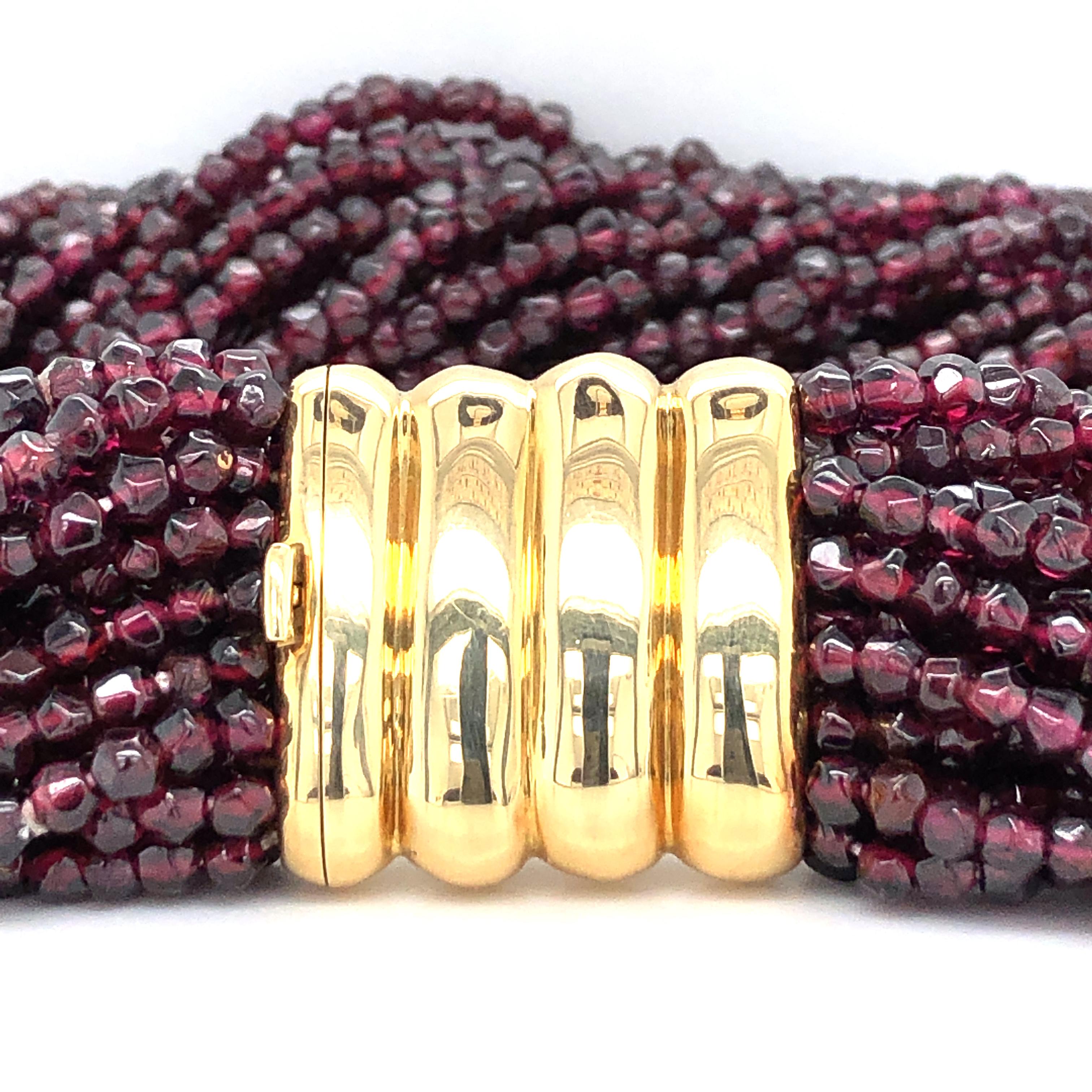 Red Garnet Torsade Necklace with Yellow Gold Clasp 2
