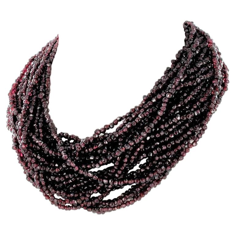 Red Garnet Torsade Necklace with Yellow Gold Clasp