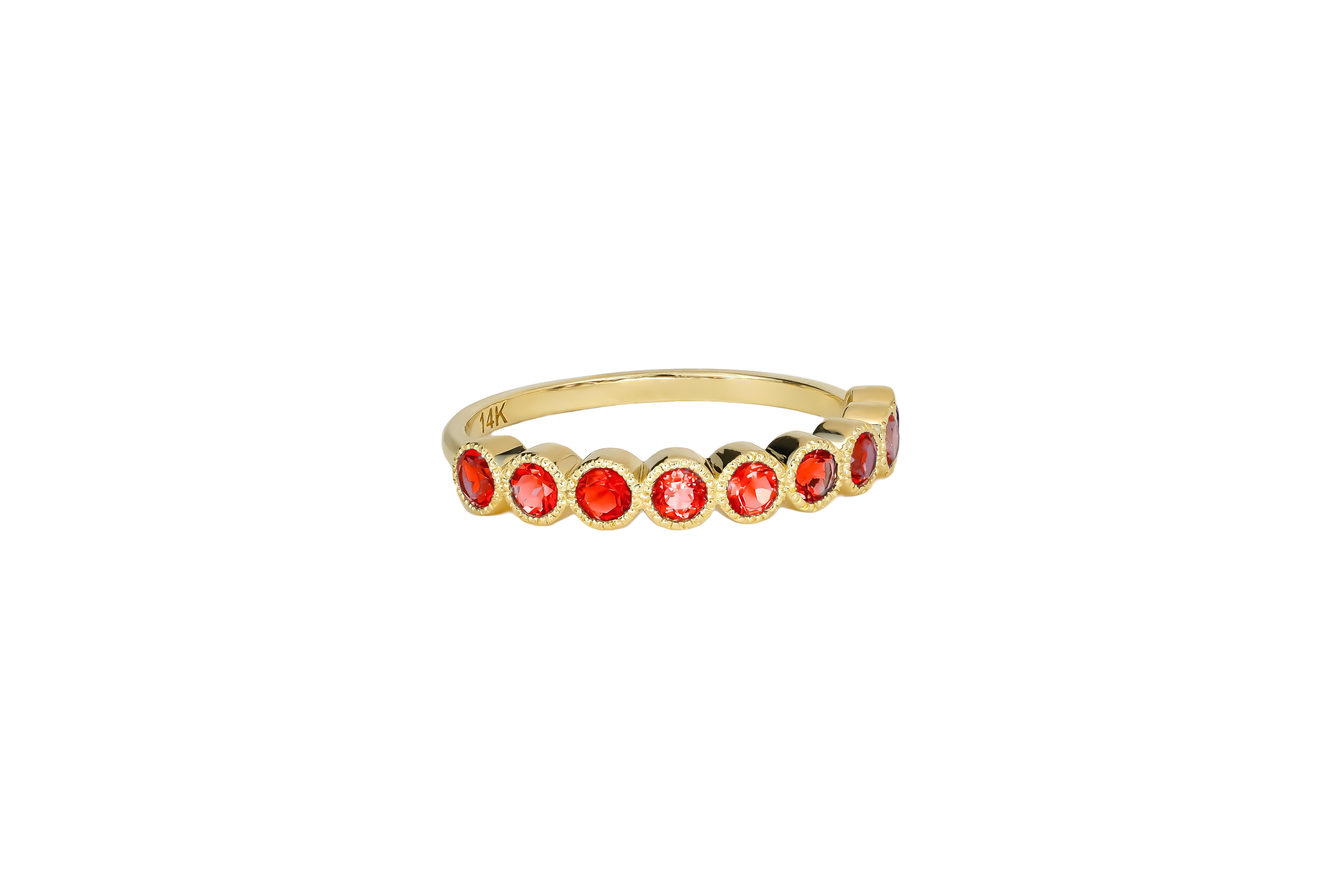 For Sale:  Red gem half eternity 14k gold ring. 5