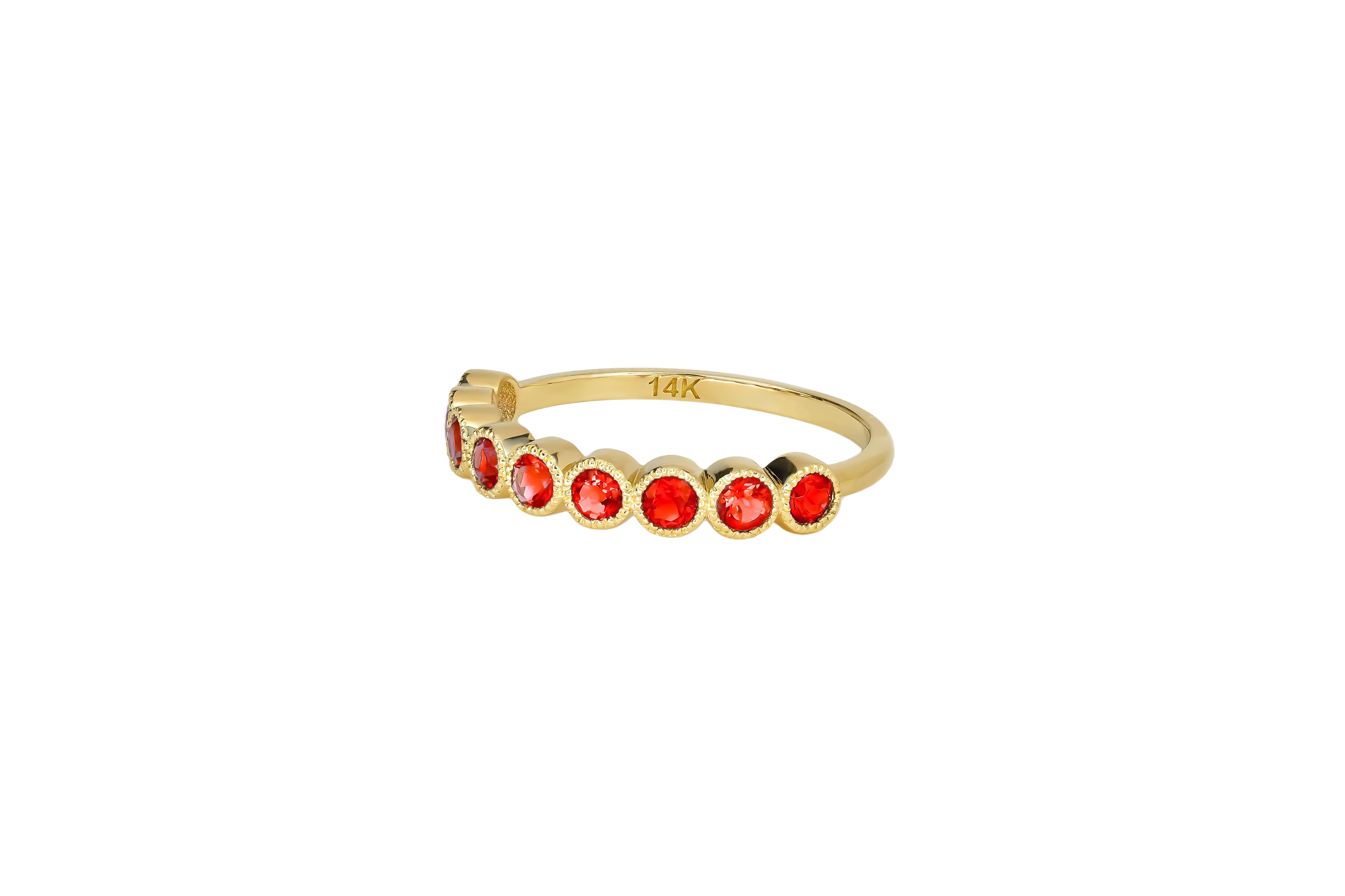 Red gem half eternity 14k gold ring. For Sale 1