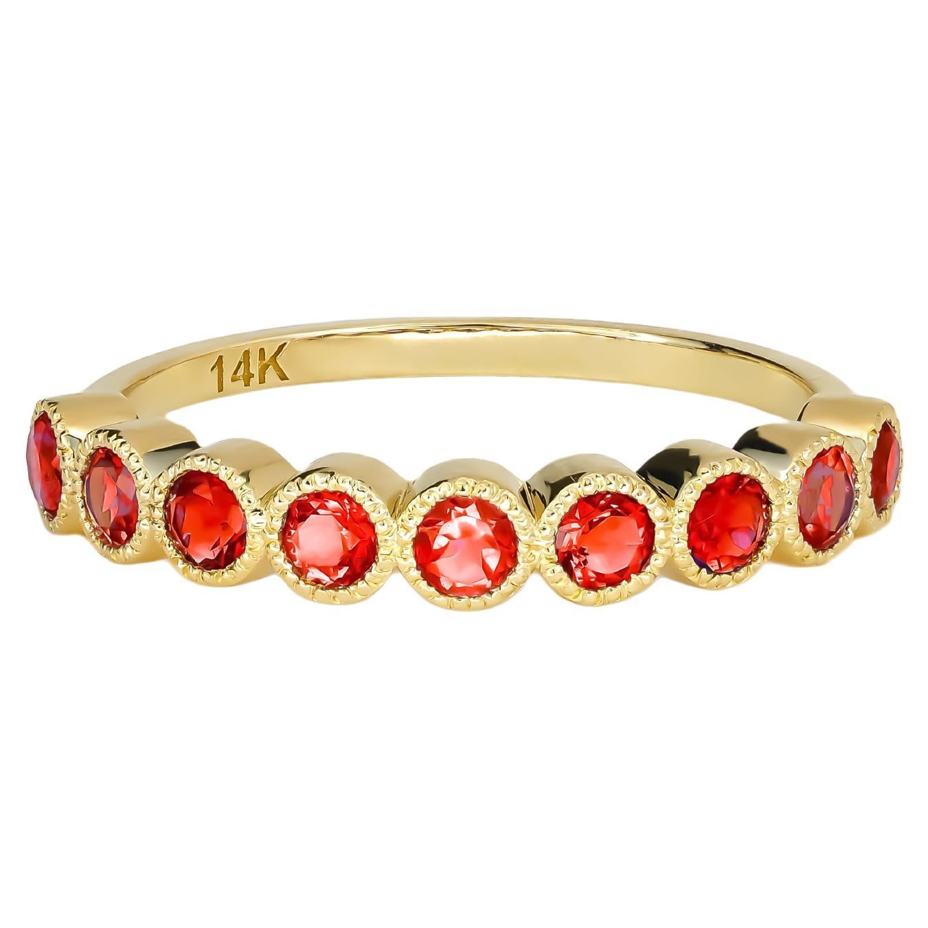 Red gem half eternity 14k gold ring. For Sale