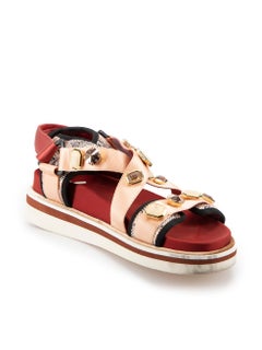 Red Gemstone Cross Strap Flat Sandals Size IT 42
