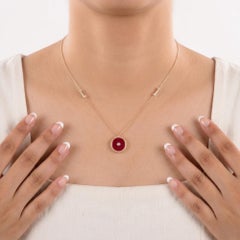 Red Gemstone Diamond Medallion Pendant Chain Necklace 18 Karat Yellow Gold