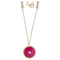Ciondolo con pietra preziosa rossa Diamante rotondo Collana in oro giallo 14 carati Gioielli di pregio