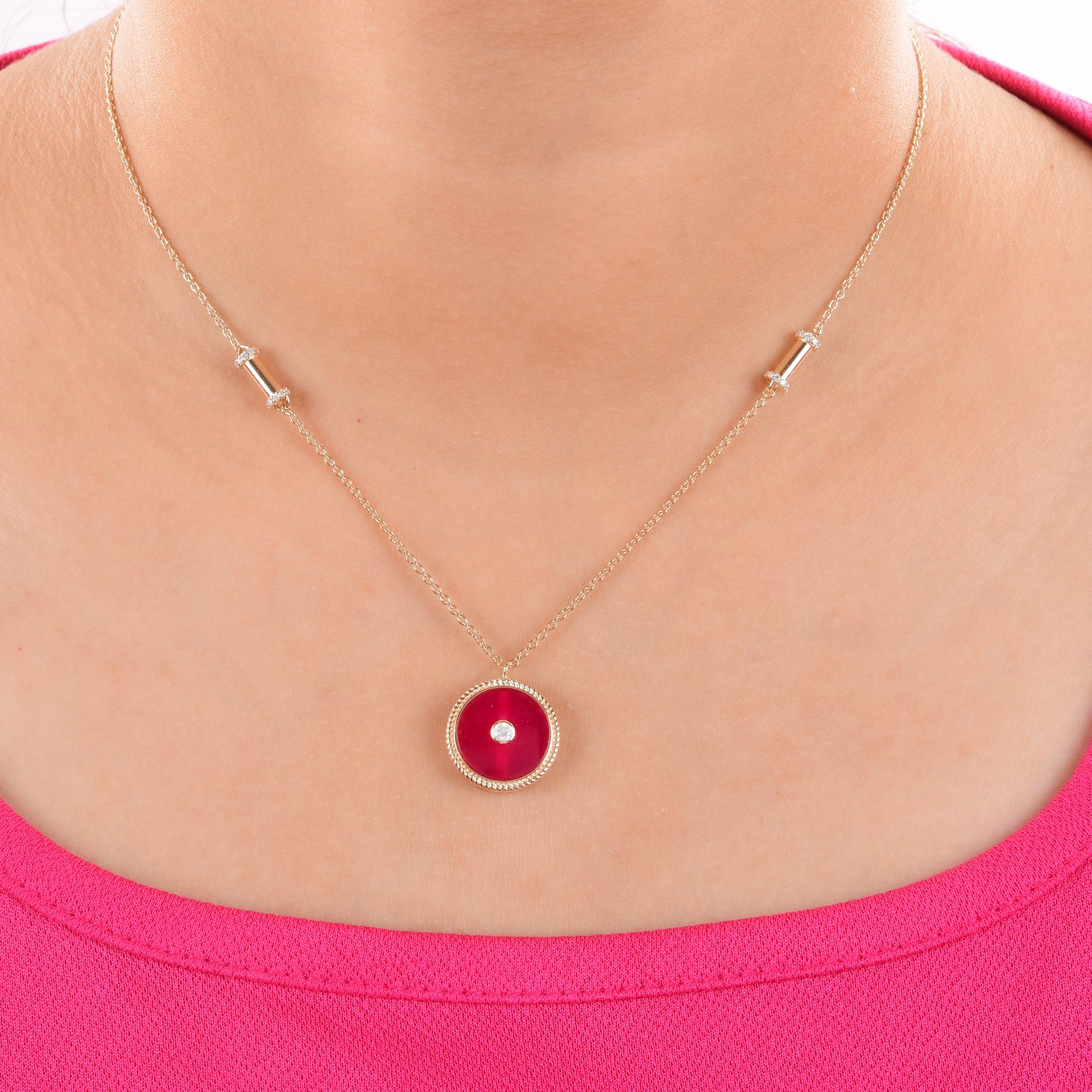 Roter Edelstein-Anhänger Runder Diamant 18 Karat Gelbgold Halskette Feiner Schmuck (Moderne) im Angebot