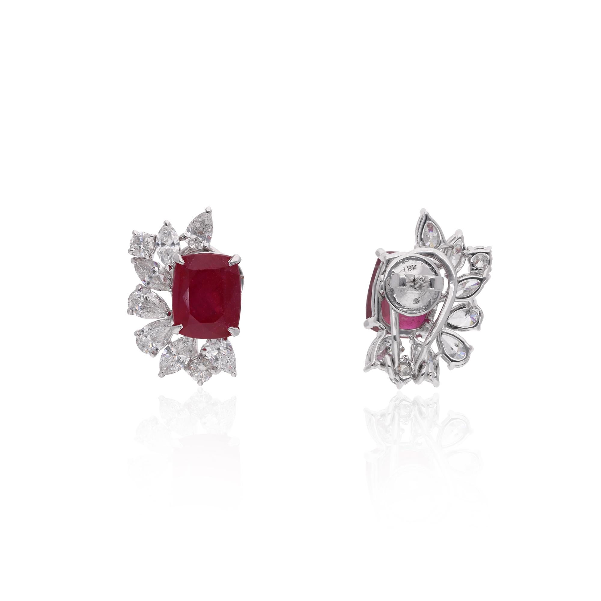 Item Code :- SEE-13534
Gross Wt. :- 9.77 gm
18k Solid White Gold Wt. :- 7.26 gm
Natural Diamond Wt. :- 3.08 Ct. ( AVERAGE DIAMOND CLARITY SI1-SI2 & COLOR H-I )
Red Gemstone Wt. :- 9.47 Ct.
Earrings Size :- 21 mm approx.

✦