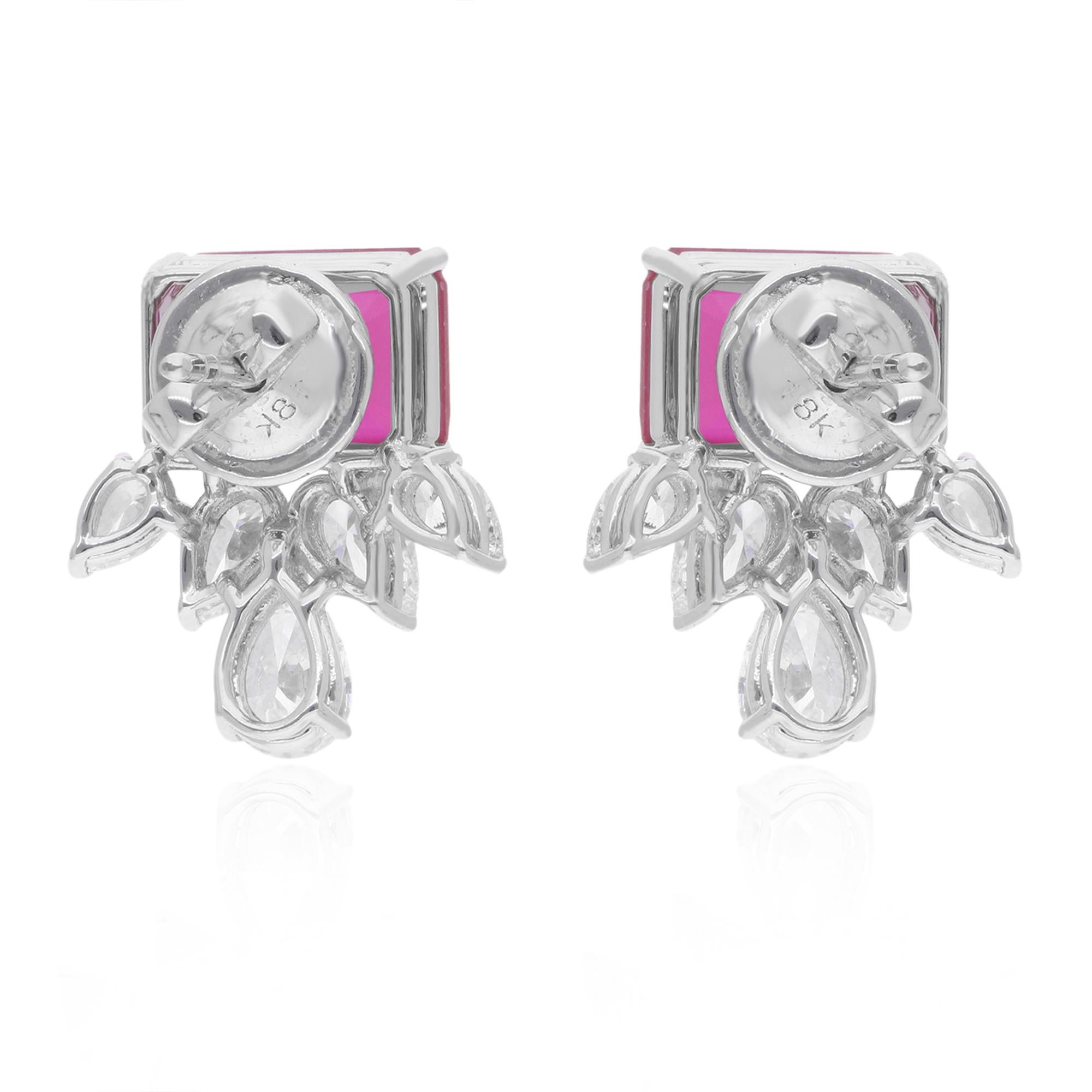 Red Gemstone Stud Earrings Pear Diamond 14 Karat White Gold Handmade Jewelry Neuf - En vente à Diera, Dubai