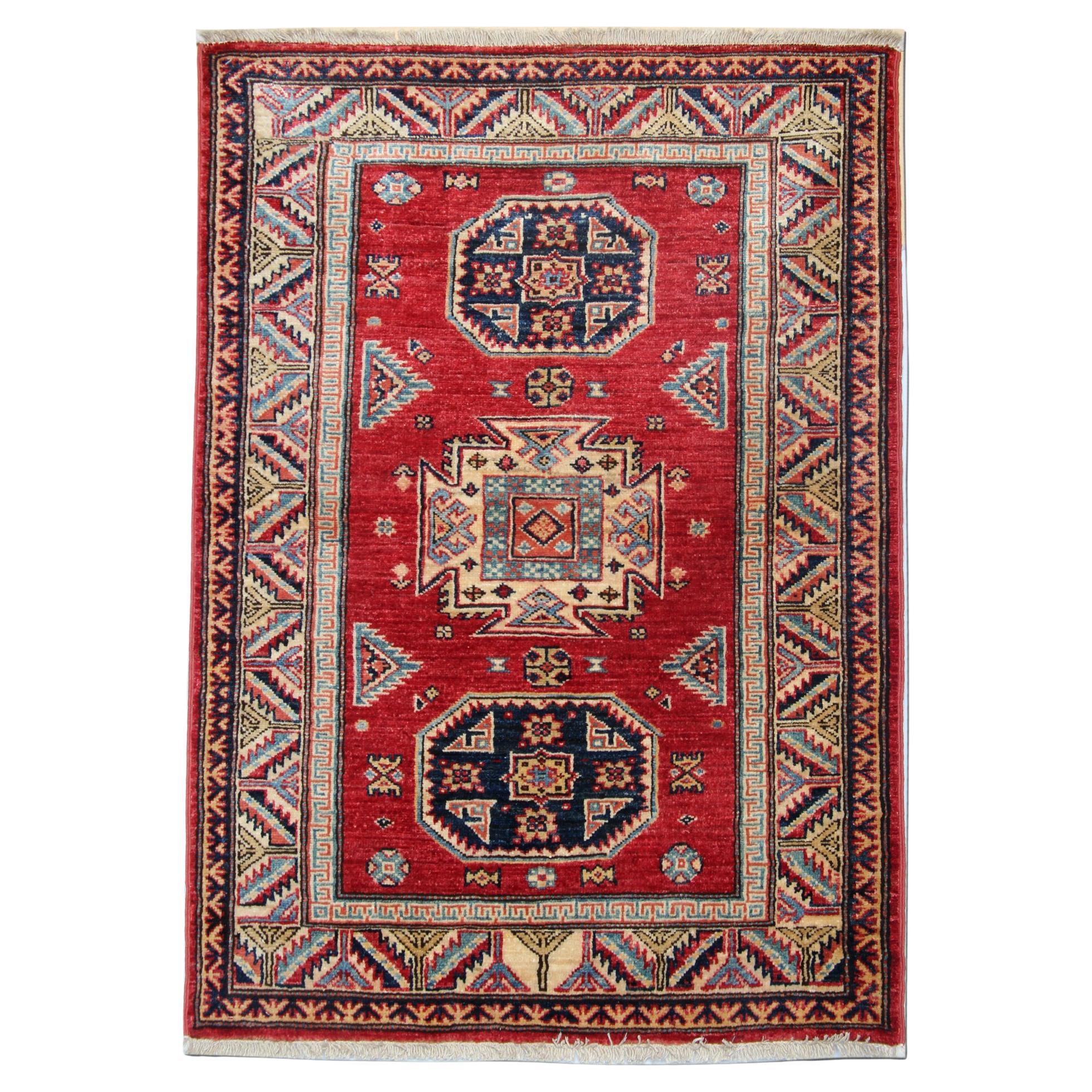 Red Geometric Rugs, Oriental Handmade Carpet Rustic Rugs Doormat