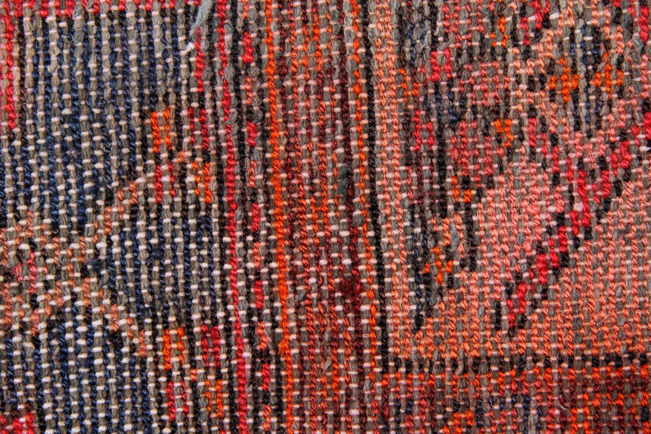 Tribal Red Geometric Runner Rug Long Handwoven Oriental Wool Carpet For Sale
