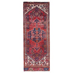 Vintage Red Geometric Runner Rug Long Handwoven Oriental Wool Carpet