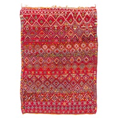 Red Geometric Vintage Midcentury Moroccan Multicolor Wool Shag Area Rug
