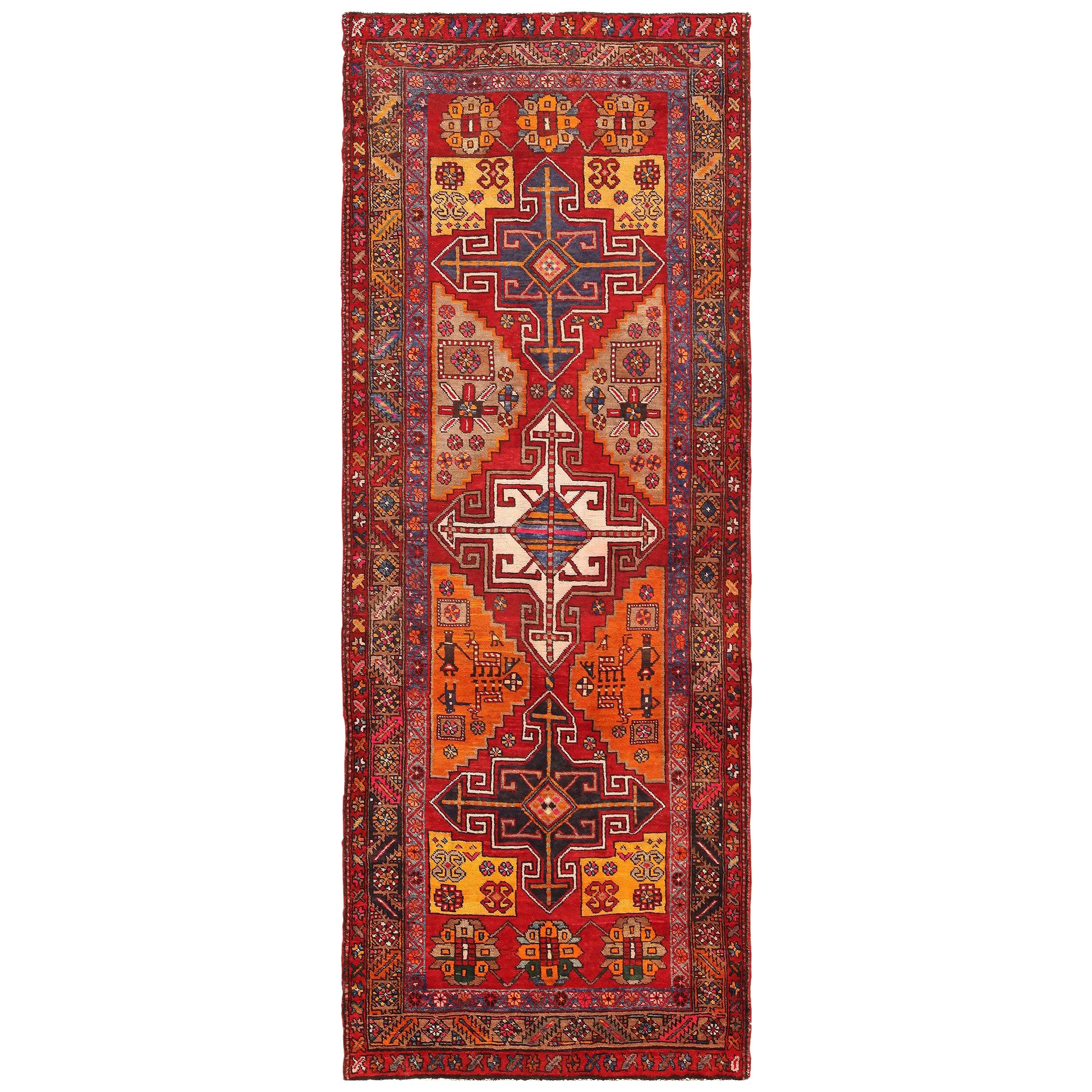 Persischer Heriz-Läufer im Vintage-Stil. 3 ft 7 in x 9 ft 6 in 