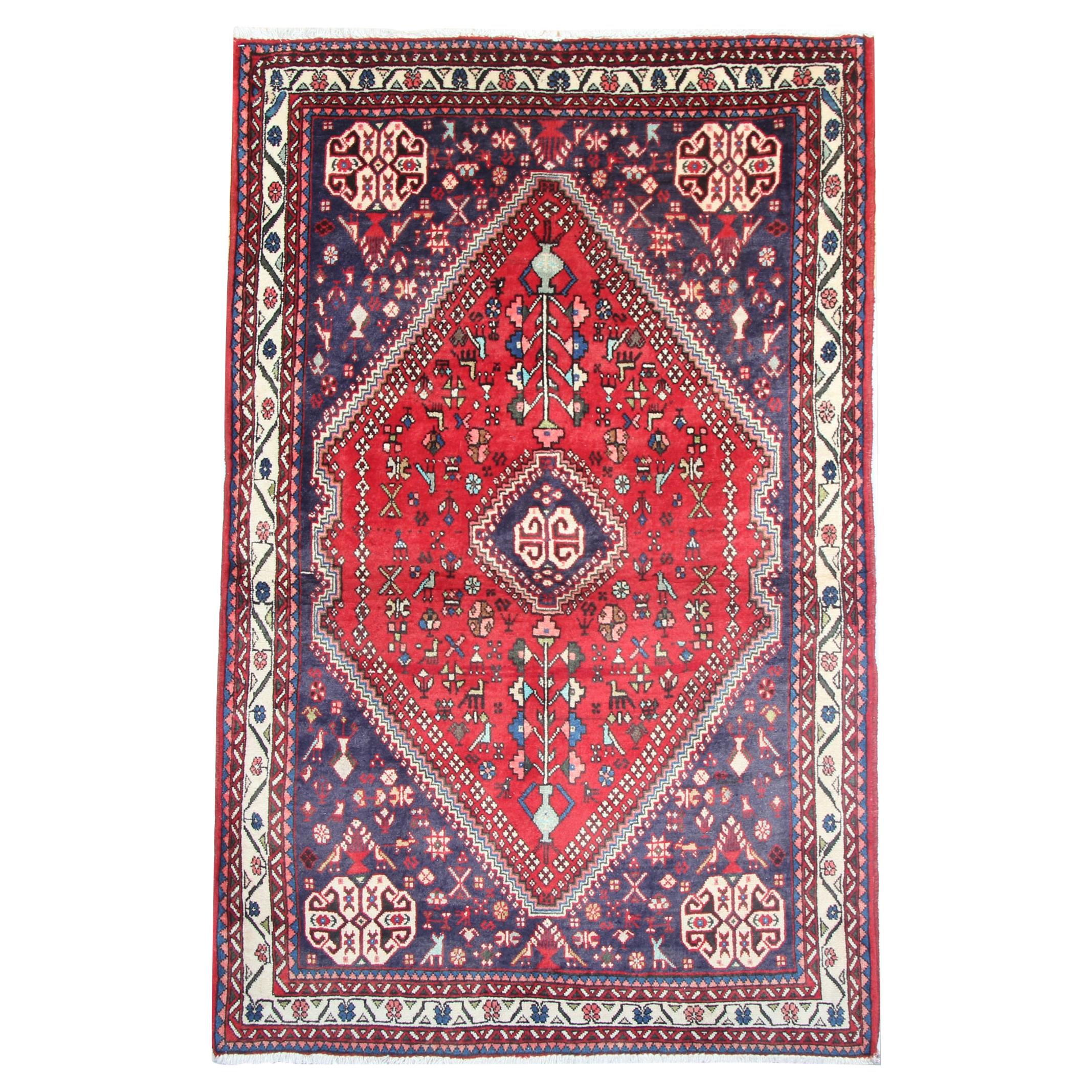 Tapis oriental géométrique en laine rouge, tapis traditionnel tissé à la main