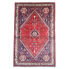 Vintage Red Geometric Wool Oriental Rug, Traditional Carpet Handwoven Area Rug