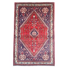 Tapis oriental géométrique en laine rouge, tapis traditionnel tissé à la main