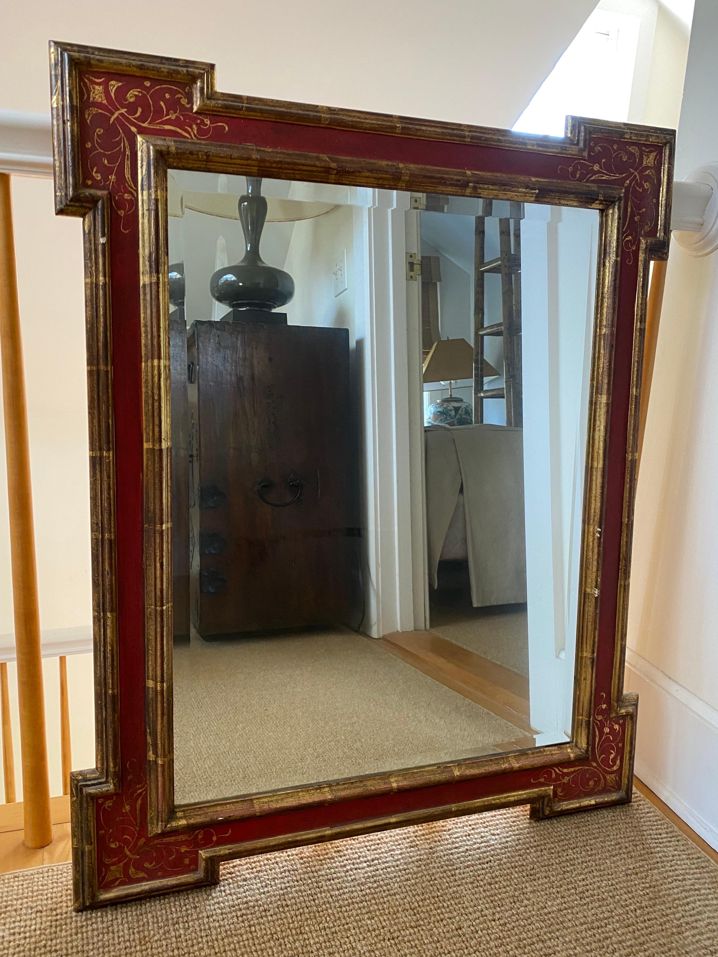 American Red Gilded Framed Mirror, Late 20th Century For Sale