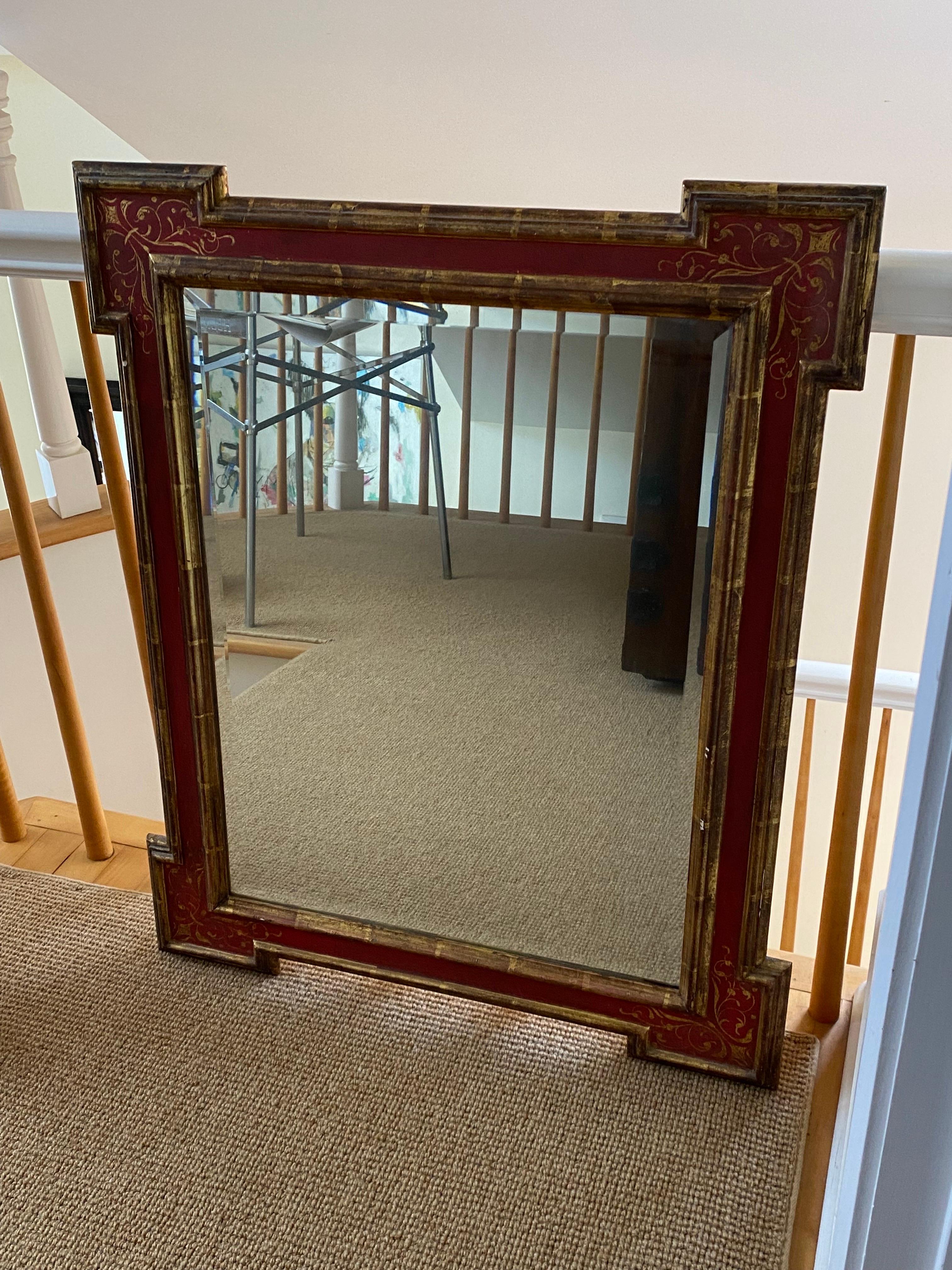 Red Gilded Framed Mirror, Late 20th Century In Good Condition For Sale In Southampton, NY