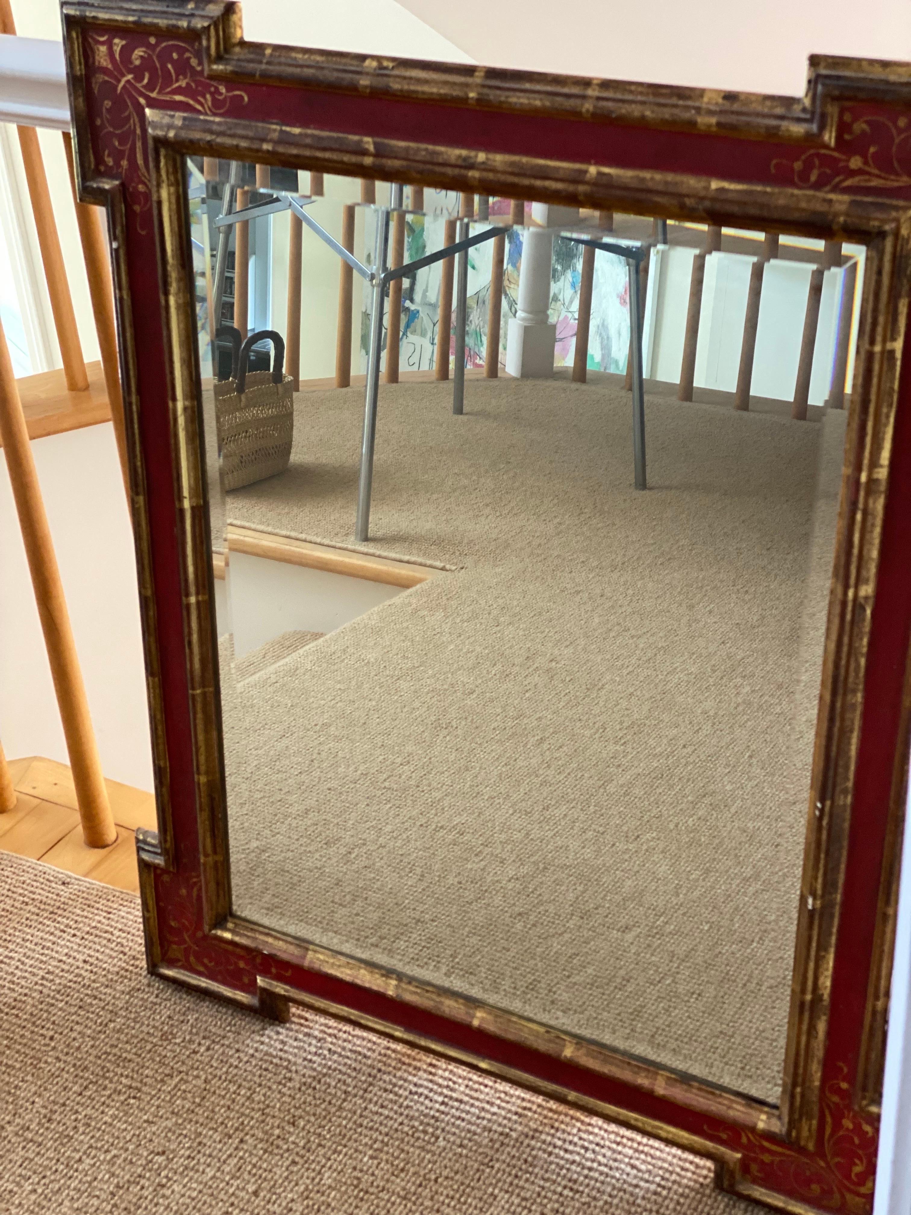 Red Gilded Framed Mirror, Late 20th Century For Sale 5