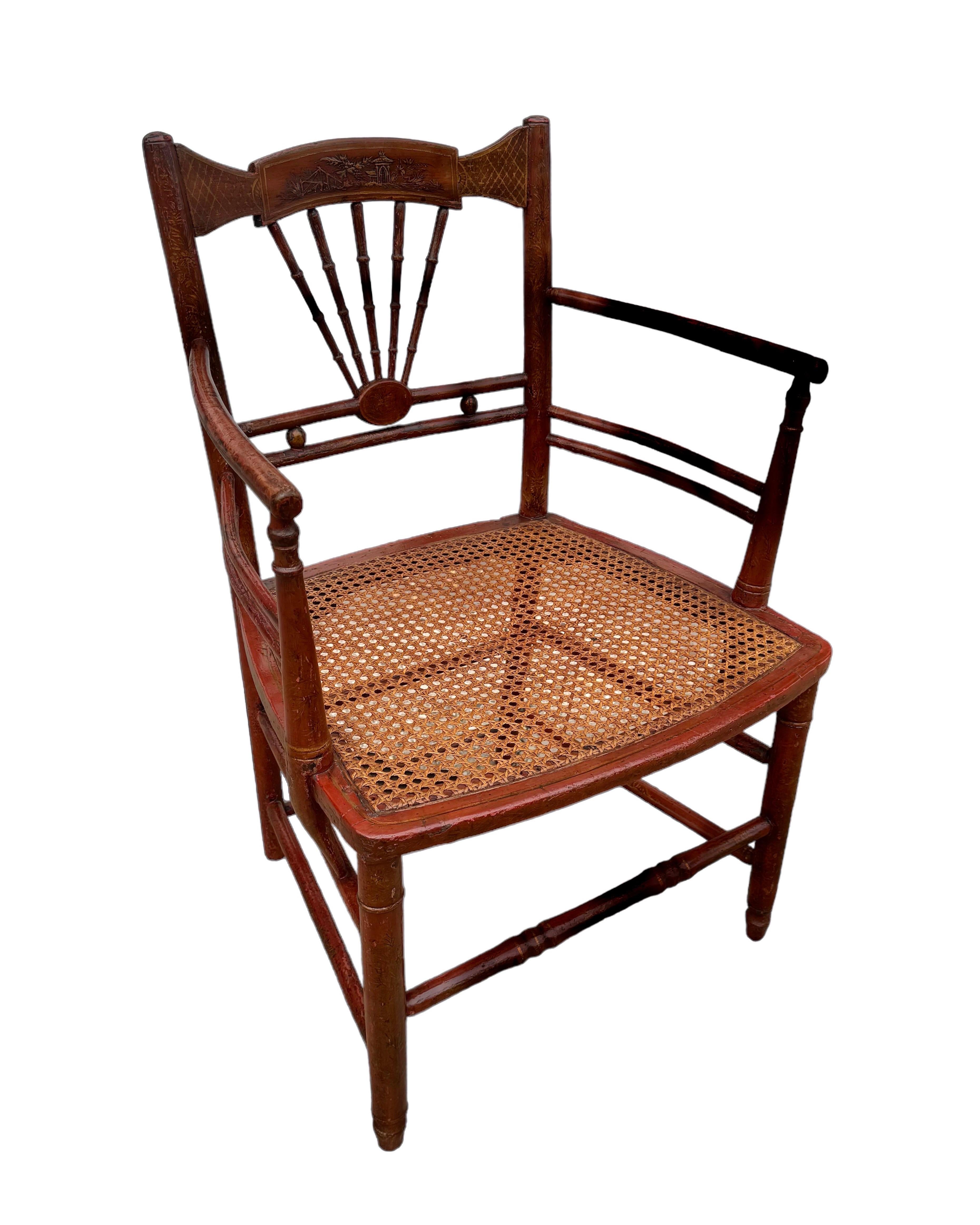Sillón Chinoiserie Rojo y Dorado y Pintado en venta 1