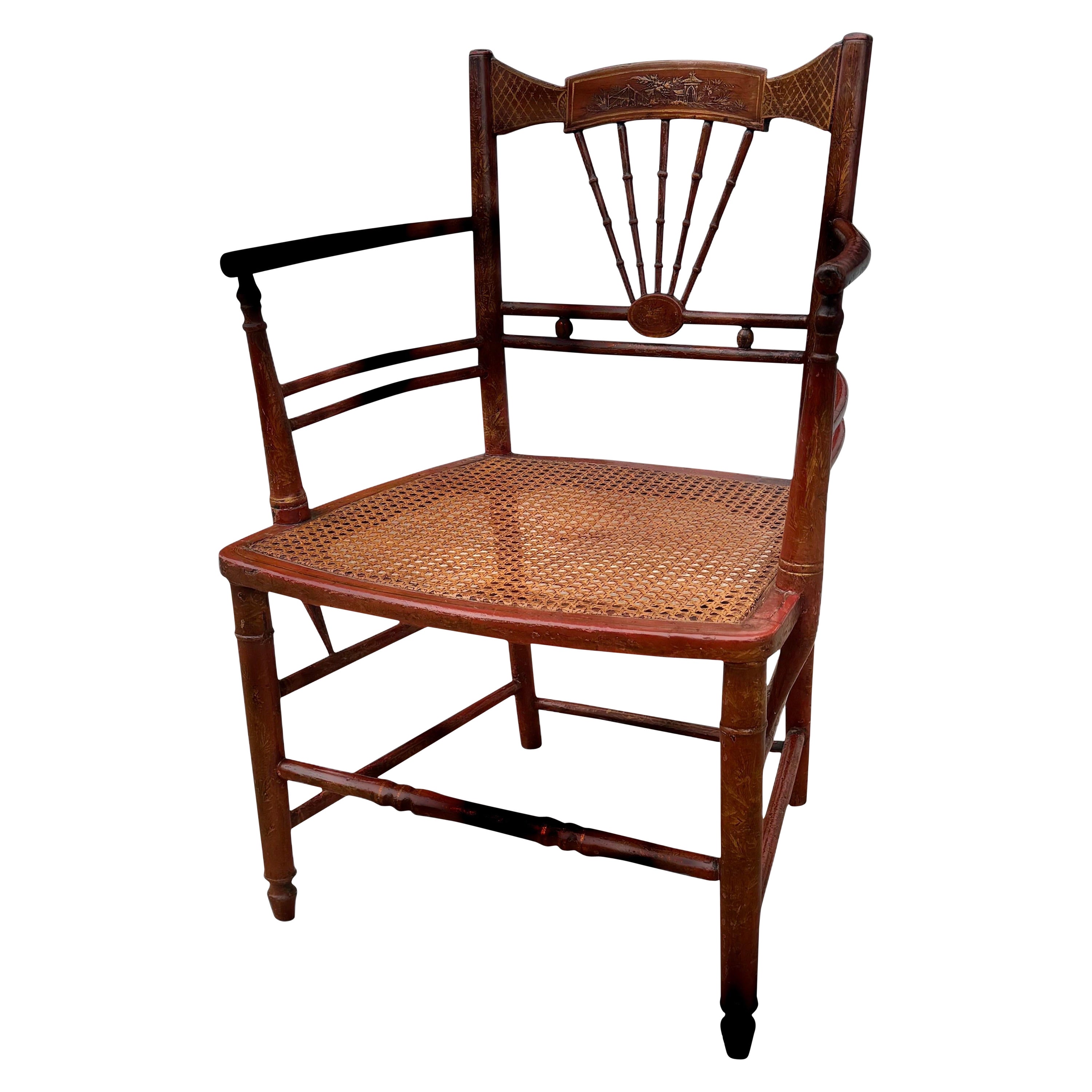 Roter & vergoldeter und bemalter Chinoiserie-Sessel