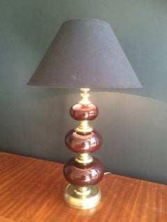 Red Glass and Brass Table Lamp, circa 1960