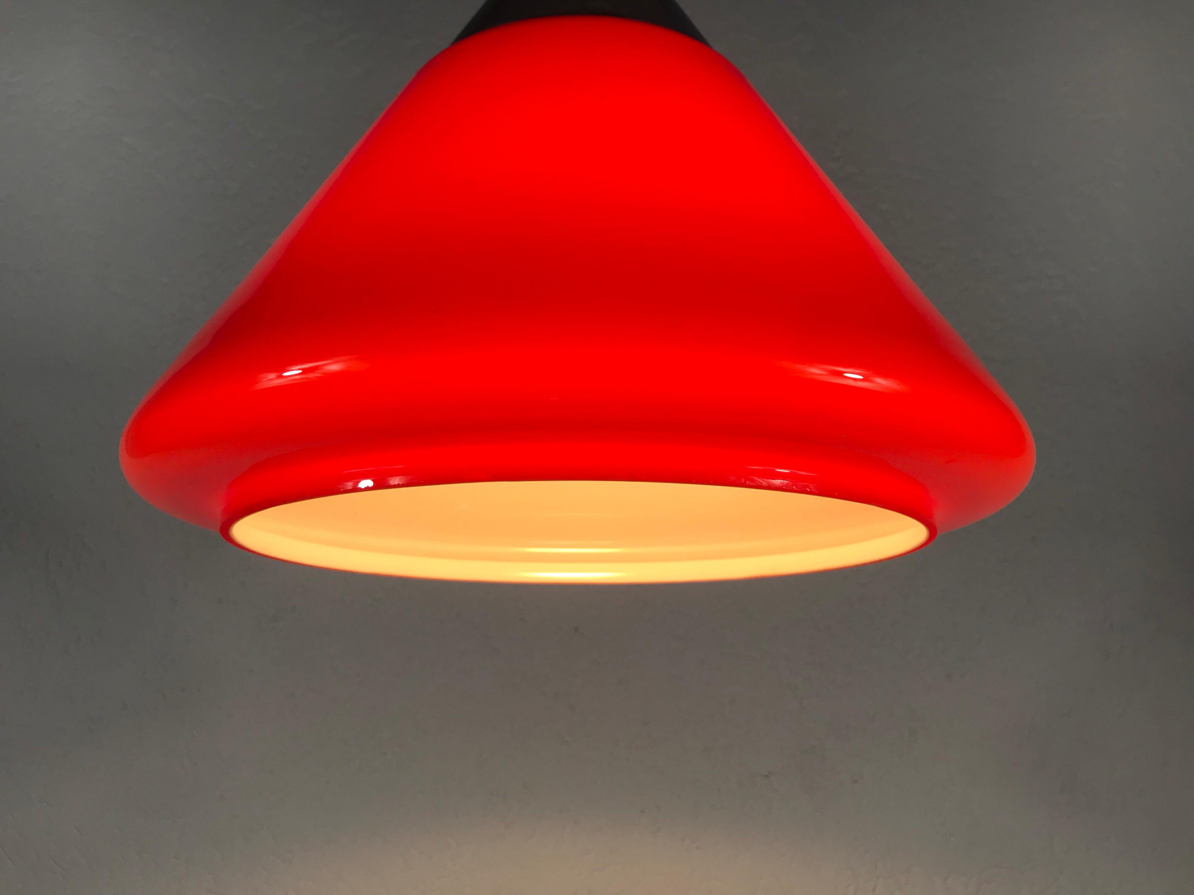 Late 20th Century Red Glass and Chrome Hanging Lamp by Peill and Putzler, 1970s, Germany For Sale