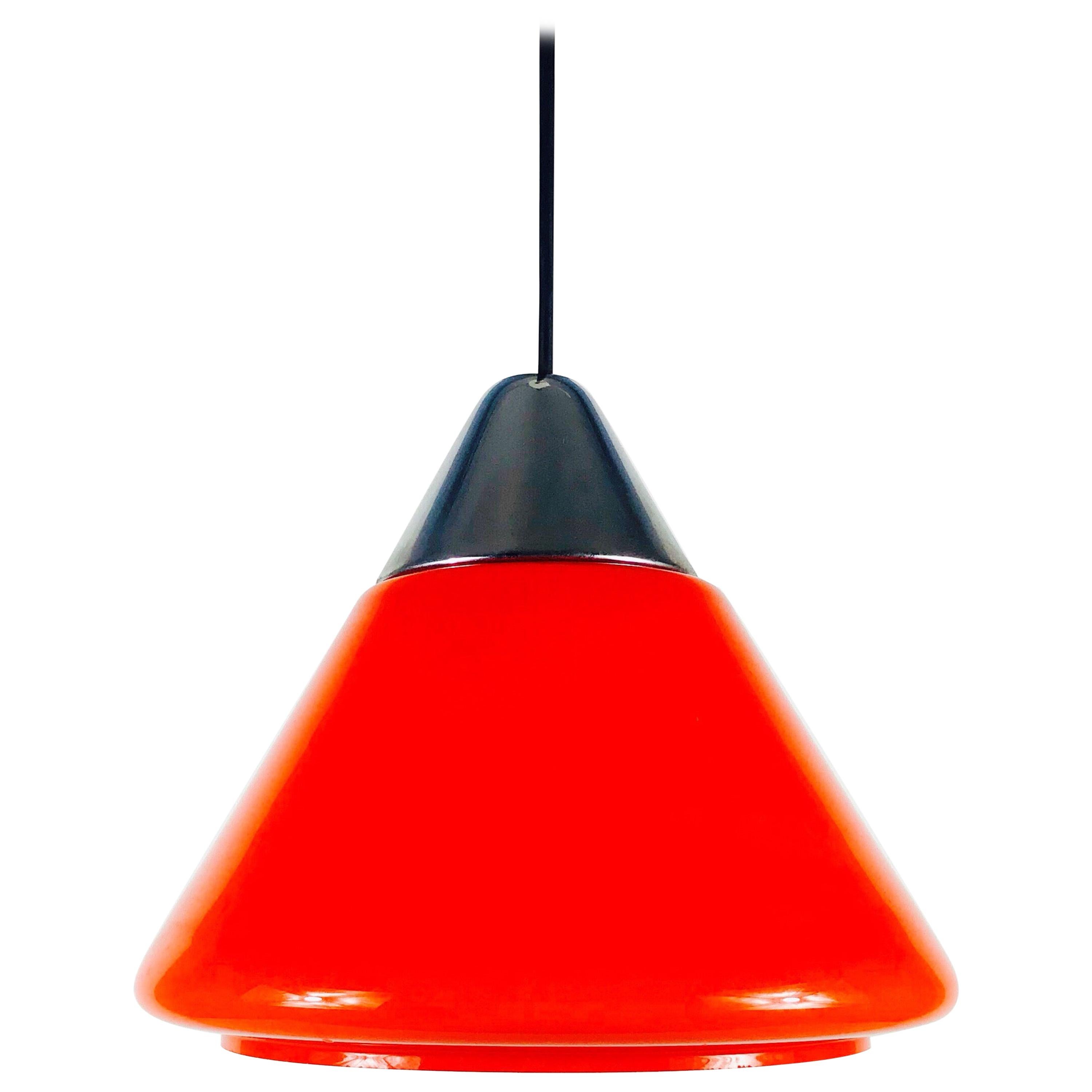 Red Glass and Chrome Hanging Lamp by Peill and Putzler, 1970s, Germany For Sale