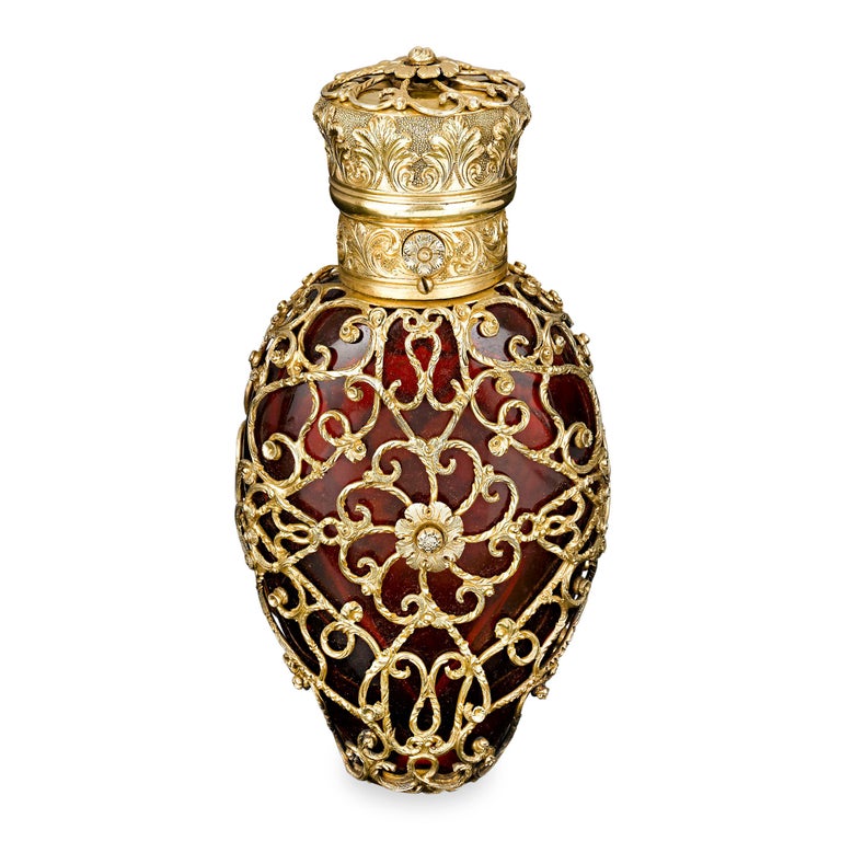 Red Glass and Silver Gilt Perfume Bottle by Thomas Mellish For Sale at