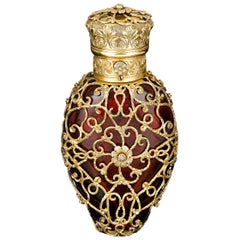 Antique Red Glass and Silver Gilt Perfume Bottle by Thomas Mellish