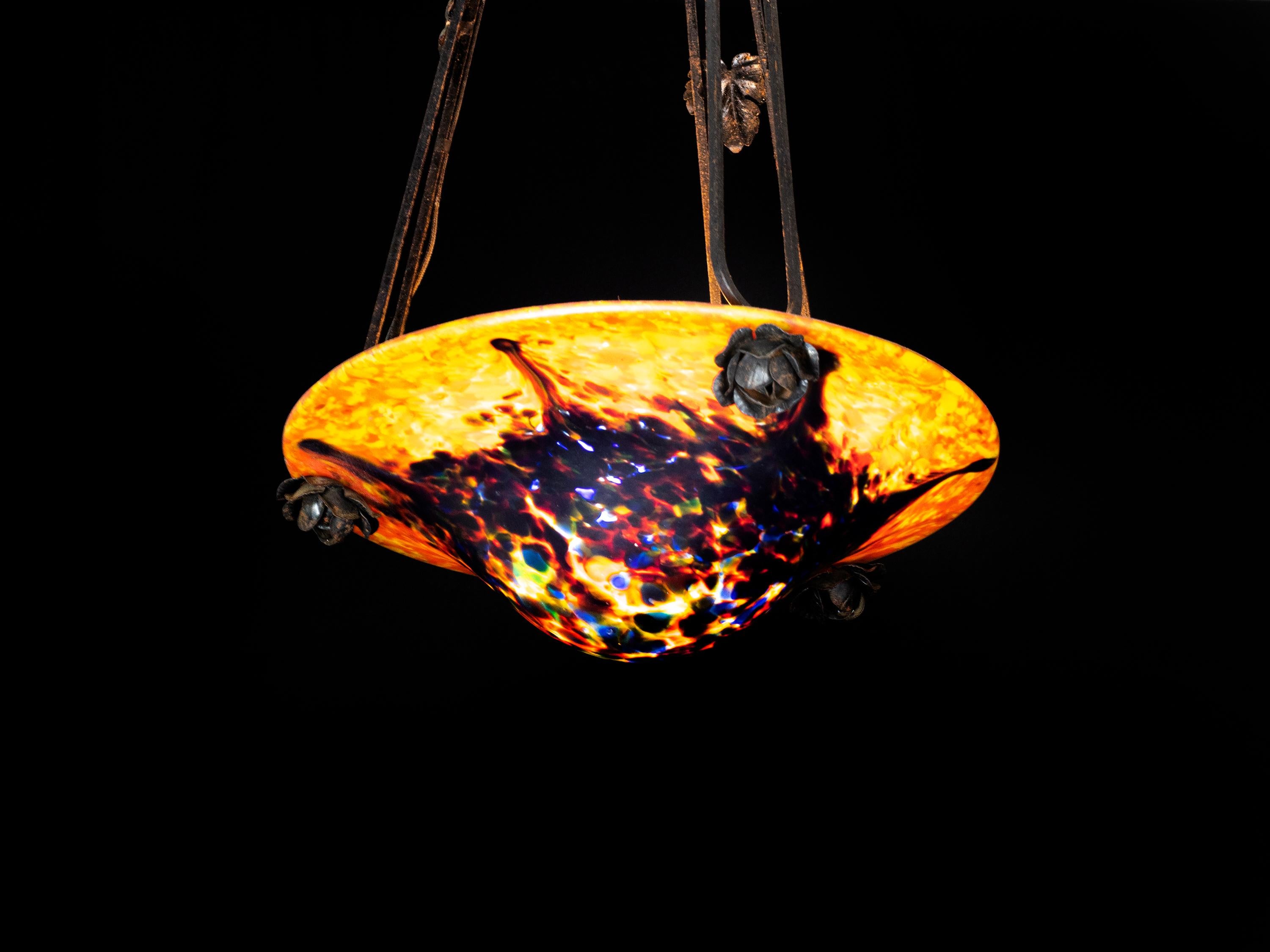 Araña de cristal rojo Art Nouveau, colgante de techo, 1900 en venta 3