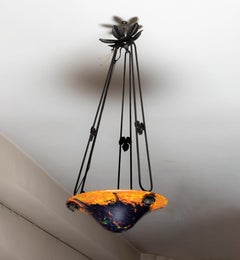 Red Glass Art Nouveau Chandelier, Ceiling Pendant, 1900s