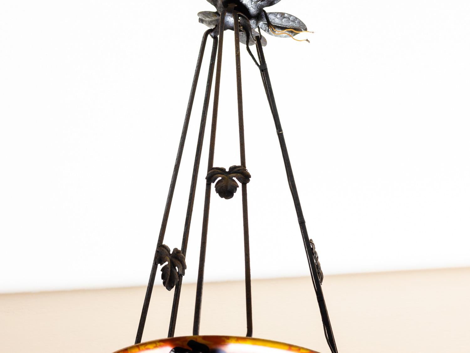 Araña de cristal rojo Art Nouveau, colgante de techo, 1900 en Bueno estado para la venta en Lisbon, PT