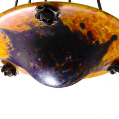 Art Nouveau Ceiling Lamp with Red and Blue Glass, 1900s Chandelier