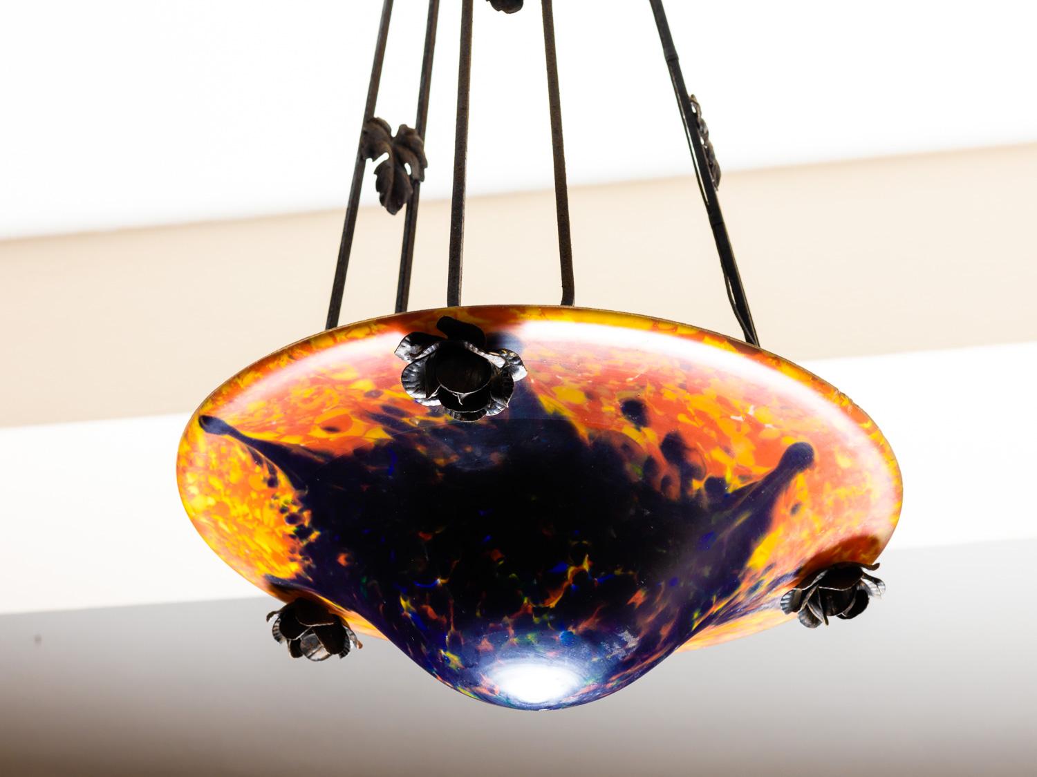 Araña de cristal rojo Art Nouveau, colgante de techo, 1900 siglo XX en venta