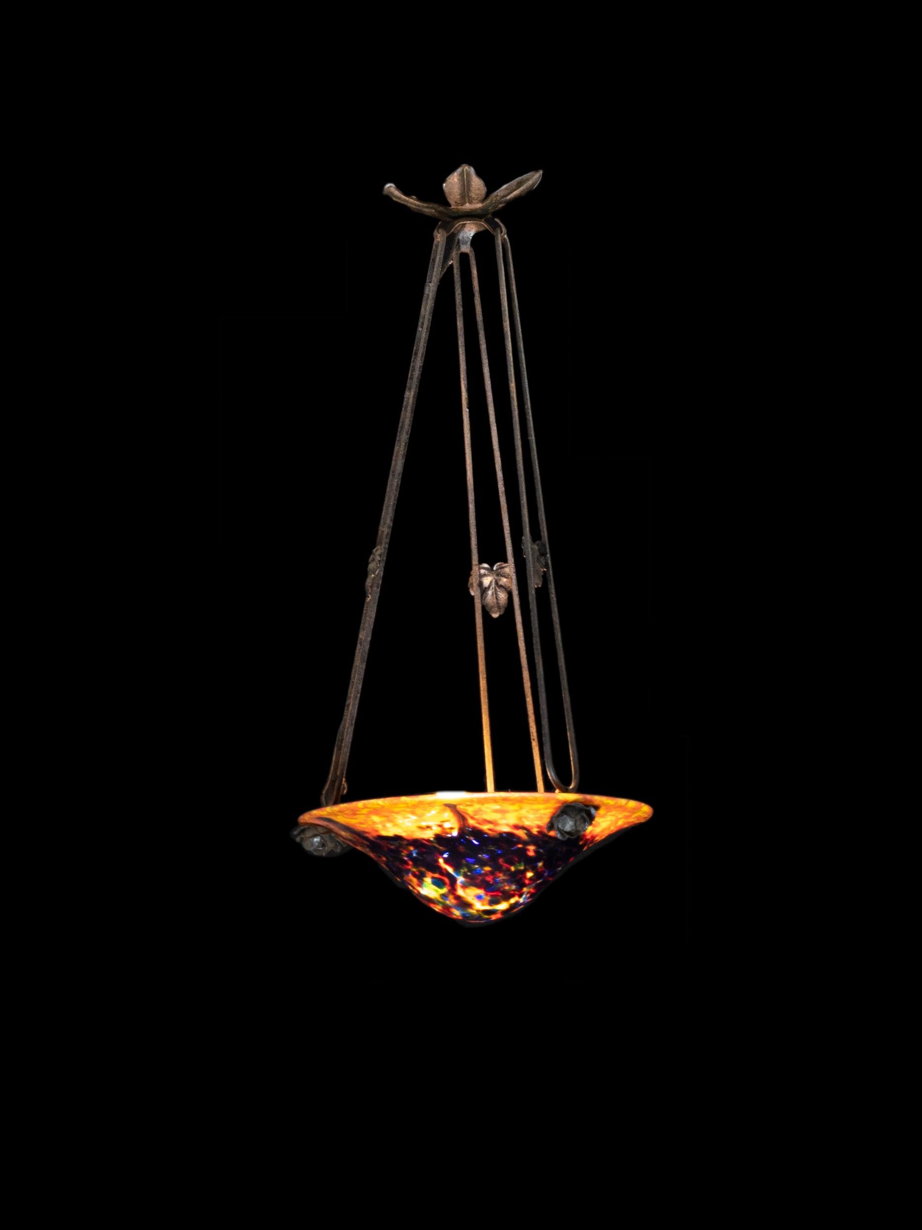 Araña de cristal rojo Art Nouveau, colgante de techo, 1900 en venta 1