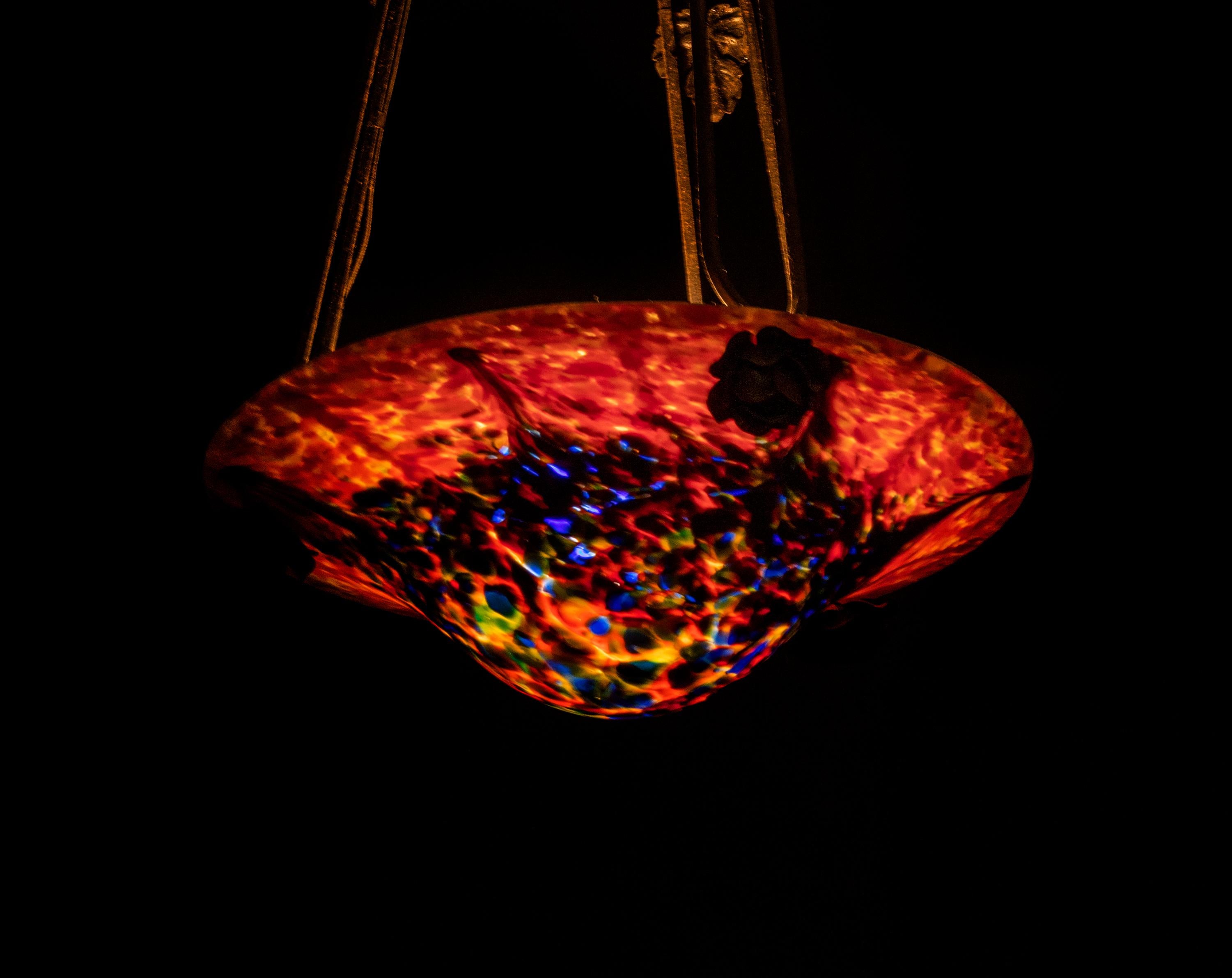 Araña de cristal rojo Art Nouveau, colgante de techo, 1900 en venta 2