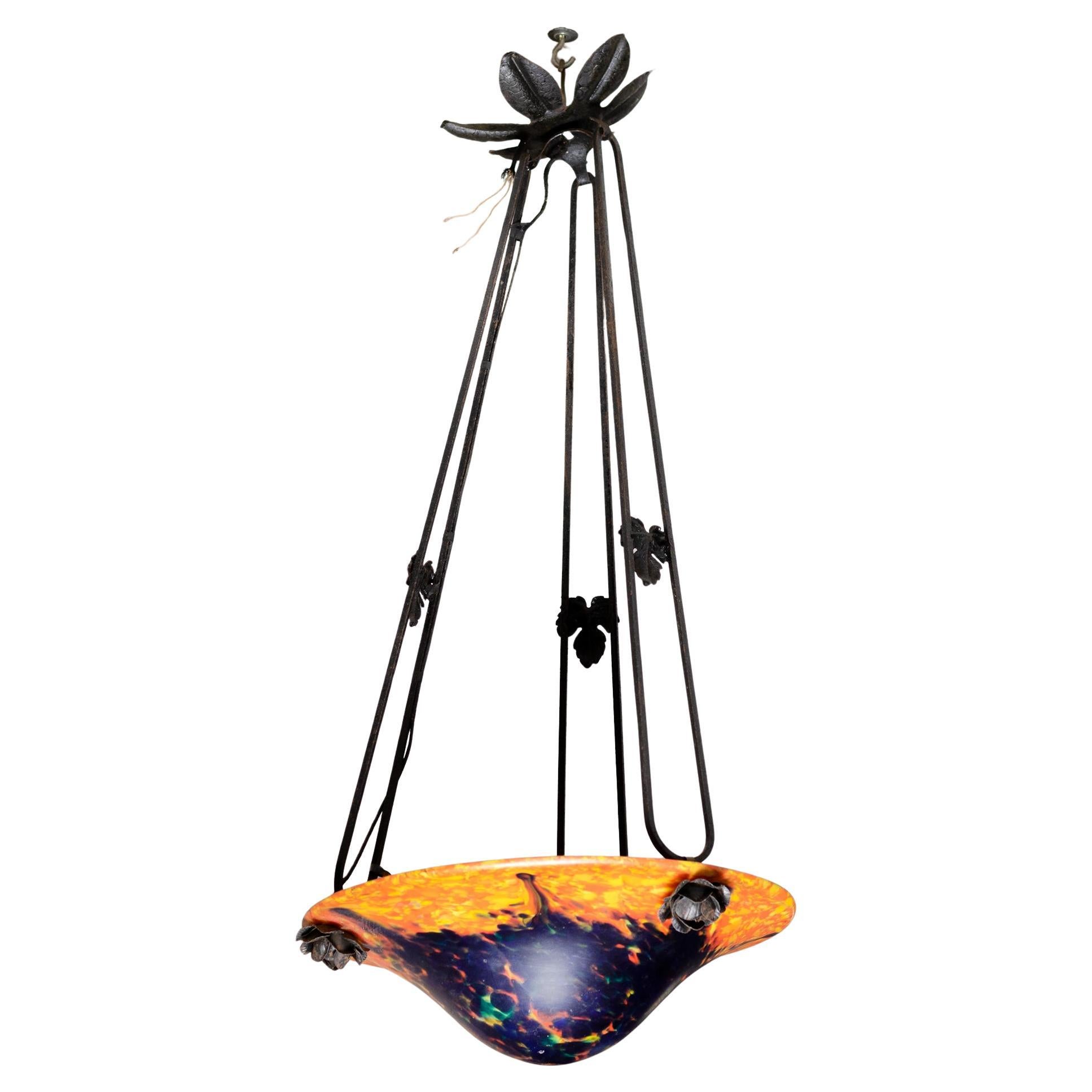 Lampadario Art Nouveau in vetro rosso, pendente da soffitto, 1900