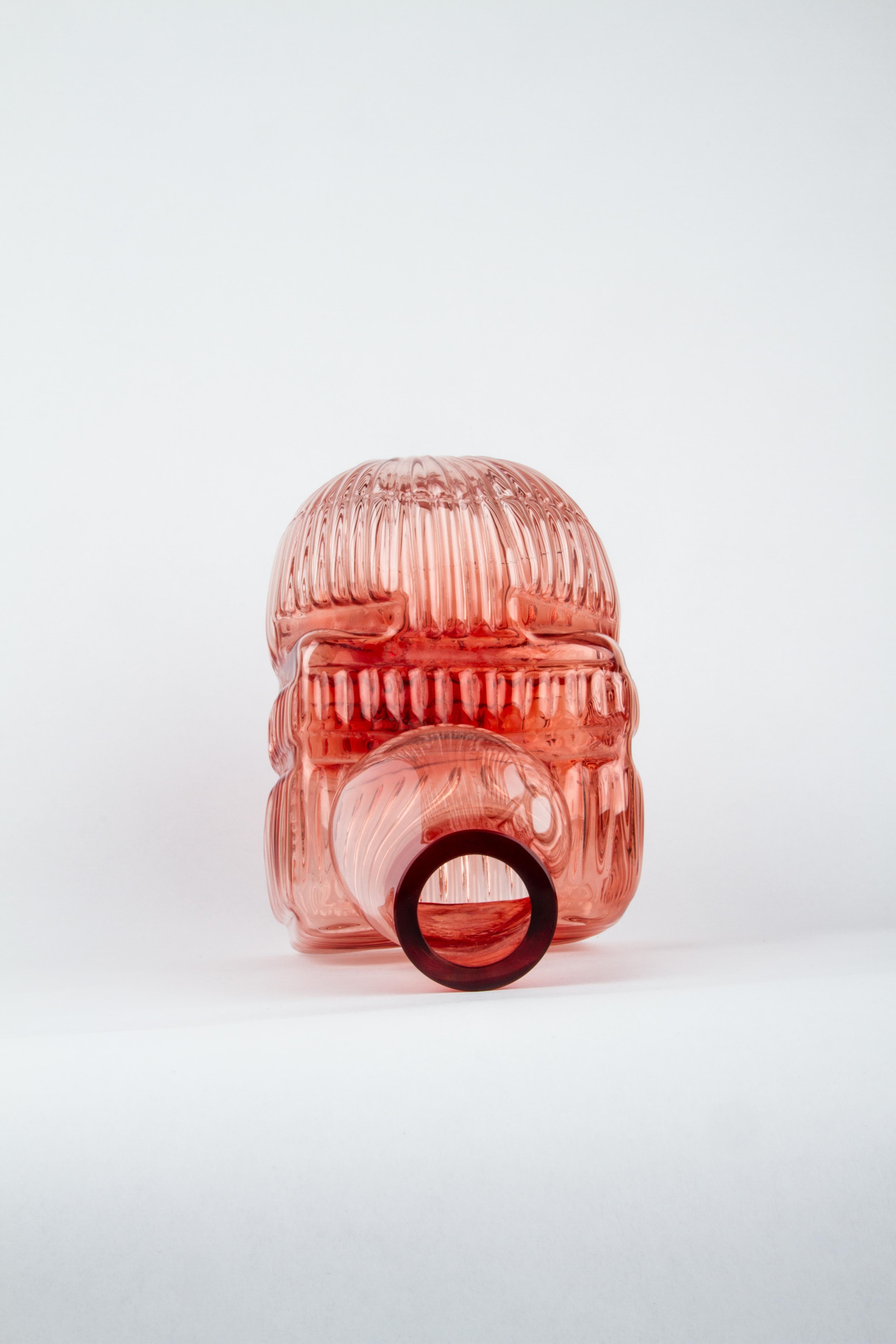 Mexican Red Glass Birdcage Mouth Blown in Nouvel Studio For Sale