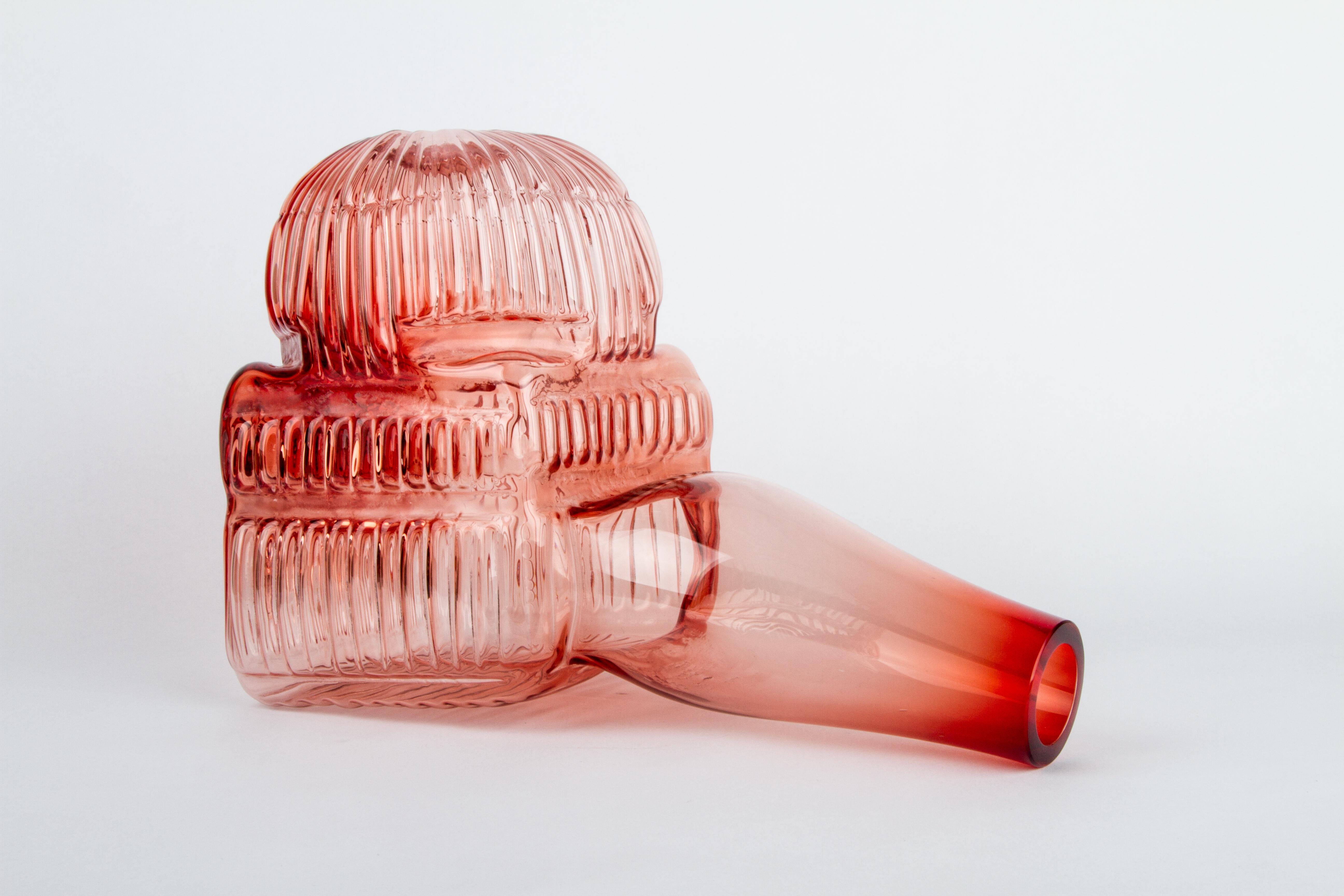 Red Glass Birdcage Mouth Blown in Nouvel Studio For Sale 3