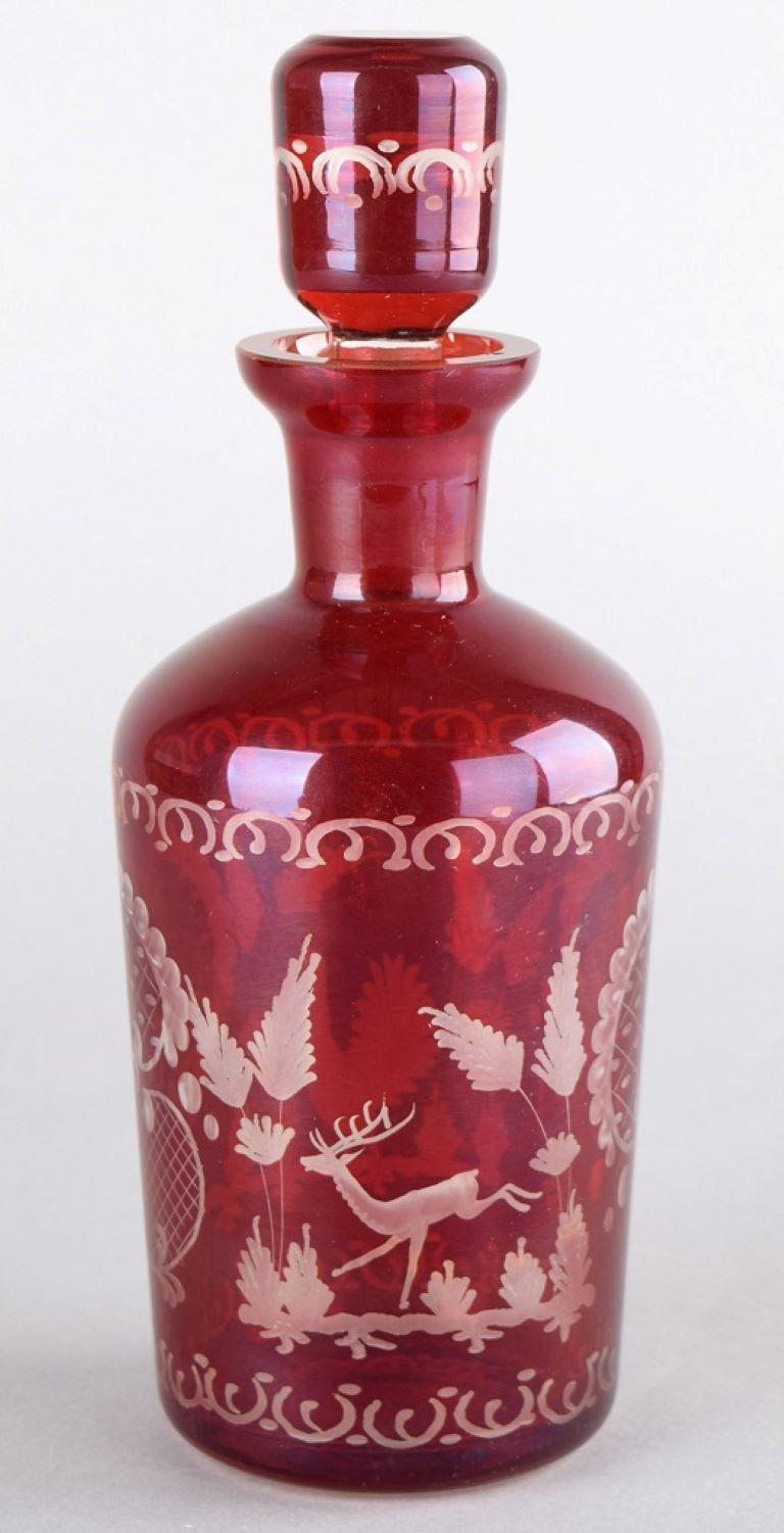 Red glass carafe is an original decorative object realized in the end of the 19th century.

Original thick-walled opaline glass. Made in Germany. 

Mint conditions.

Fine ruby red carafe realized in thick-walled clear glass with narrow neck and