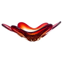 Red Glass Decorative Midcentury Platter, Czech Republic, 1960s