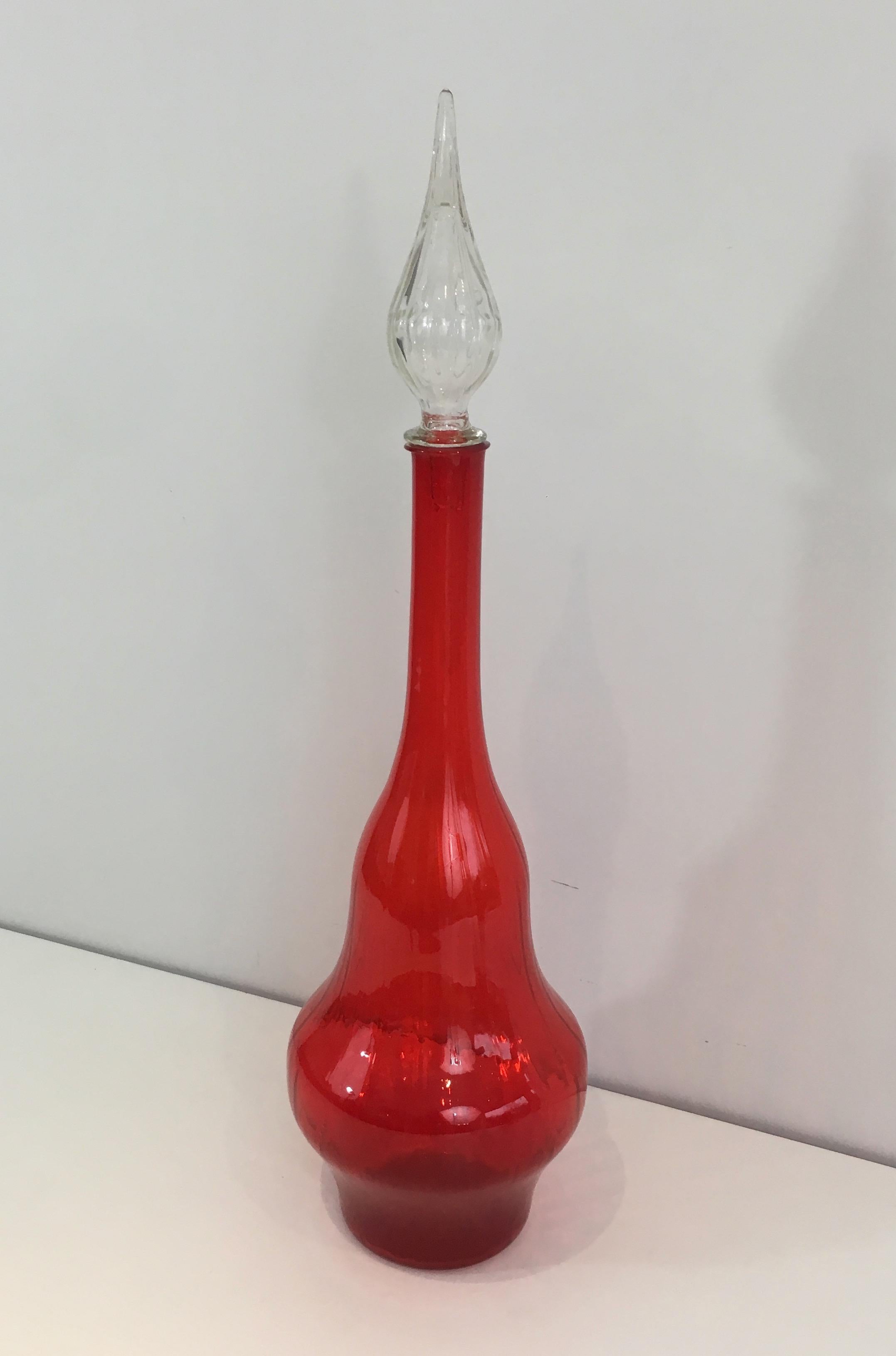 Red Glass Design Bottle, Circa 1970 For Sale 5