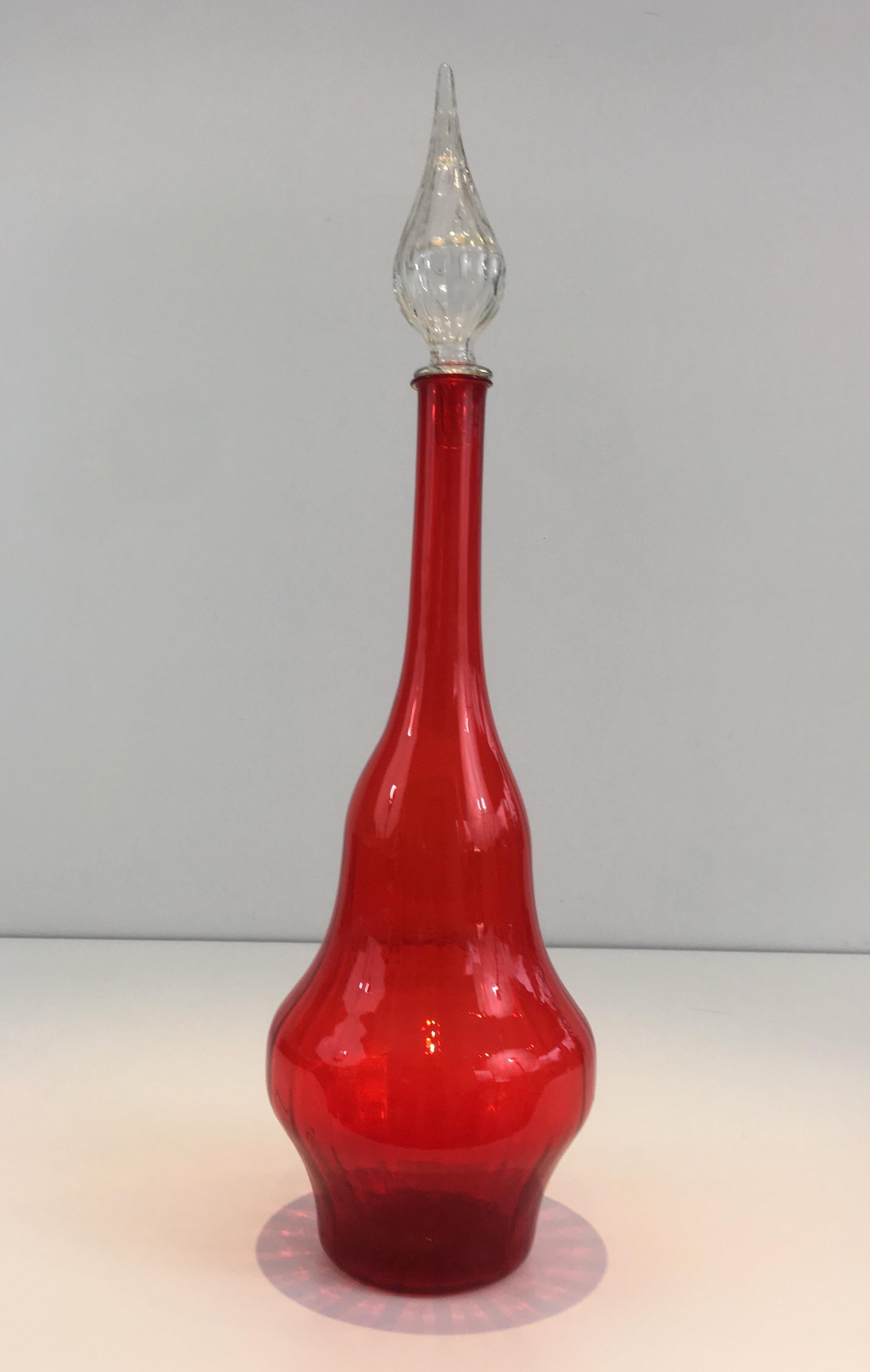 Red Glass Design Bottle, Circa 1970 For Sale 6