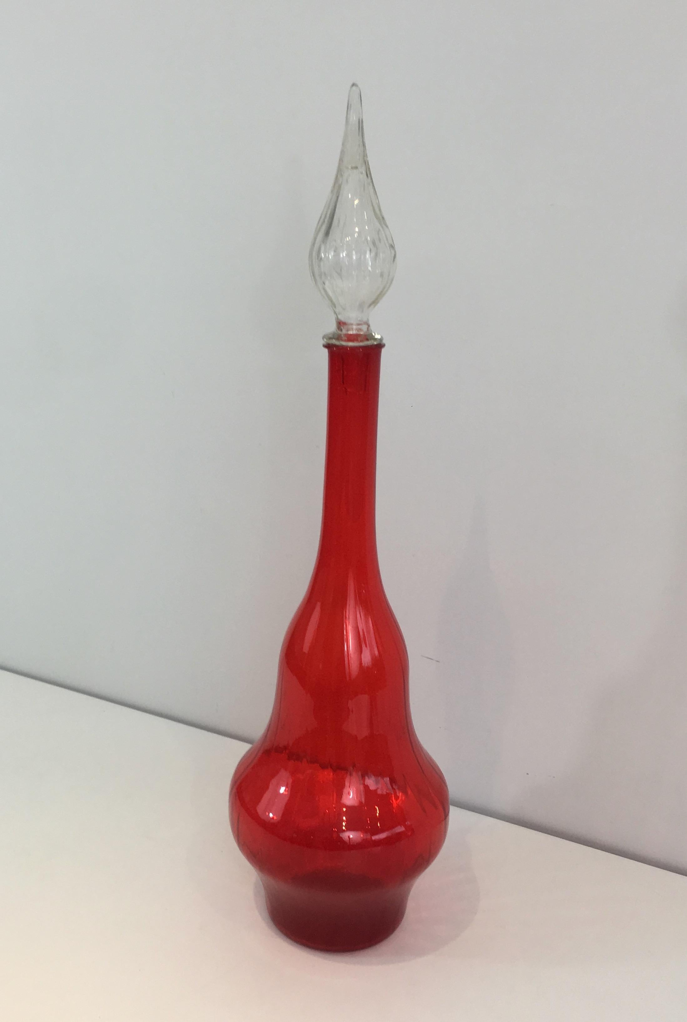 Red Glass Design Bottle, Circa 1970 For Sale 7