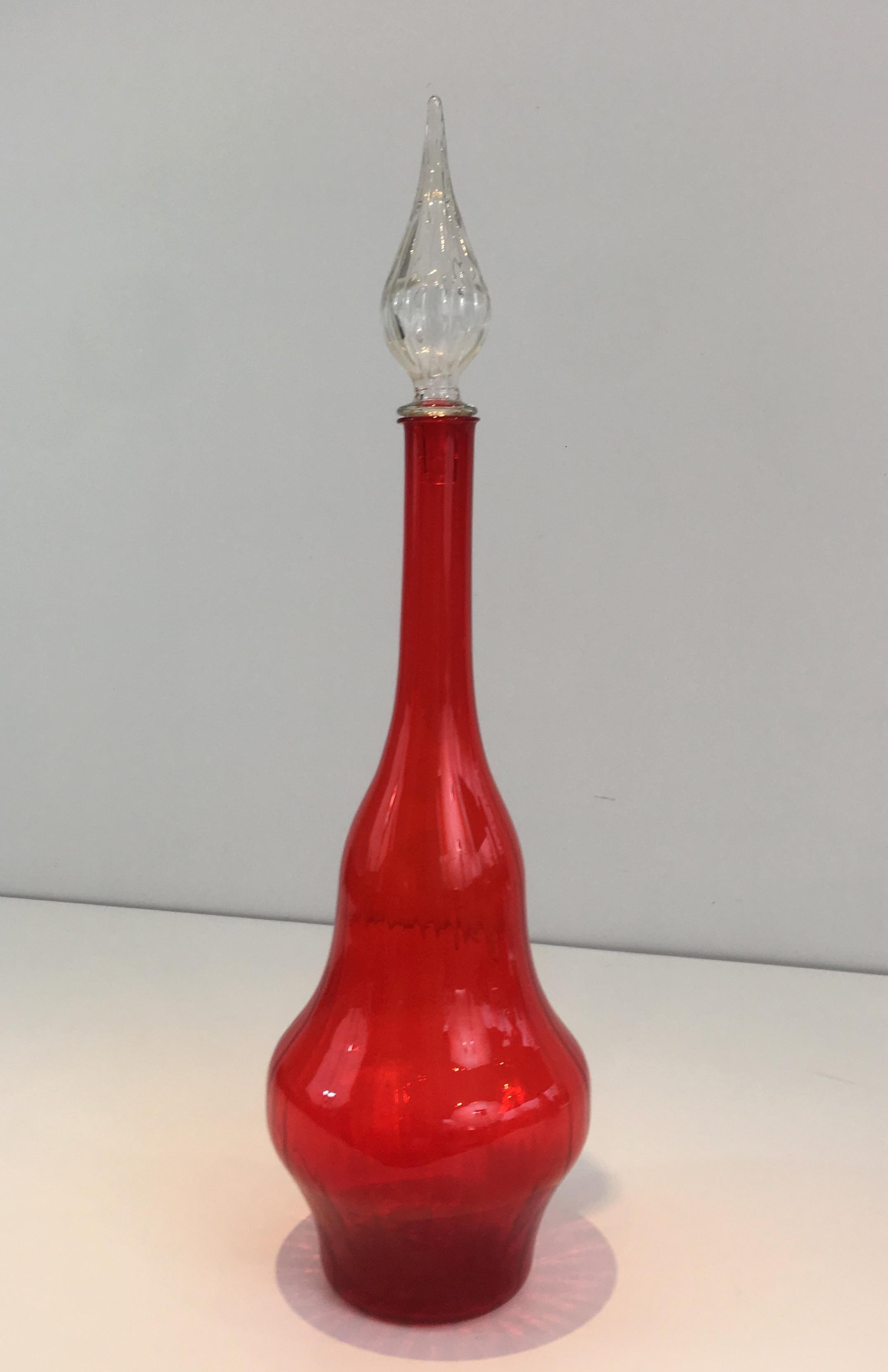 Red Glass Design Bottle, Circa 1970 For Sale 8