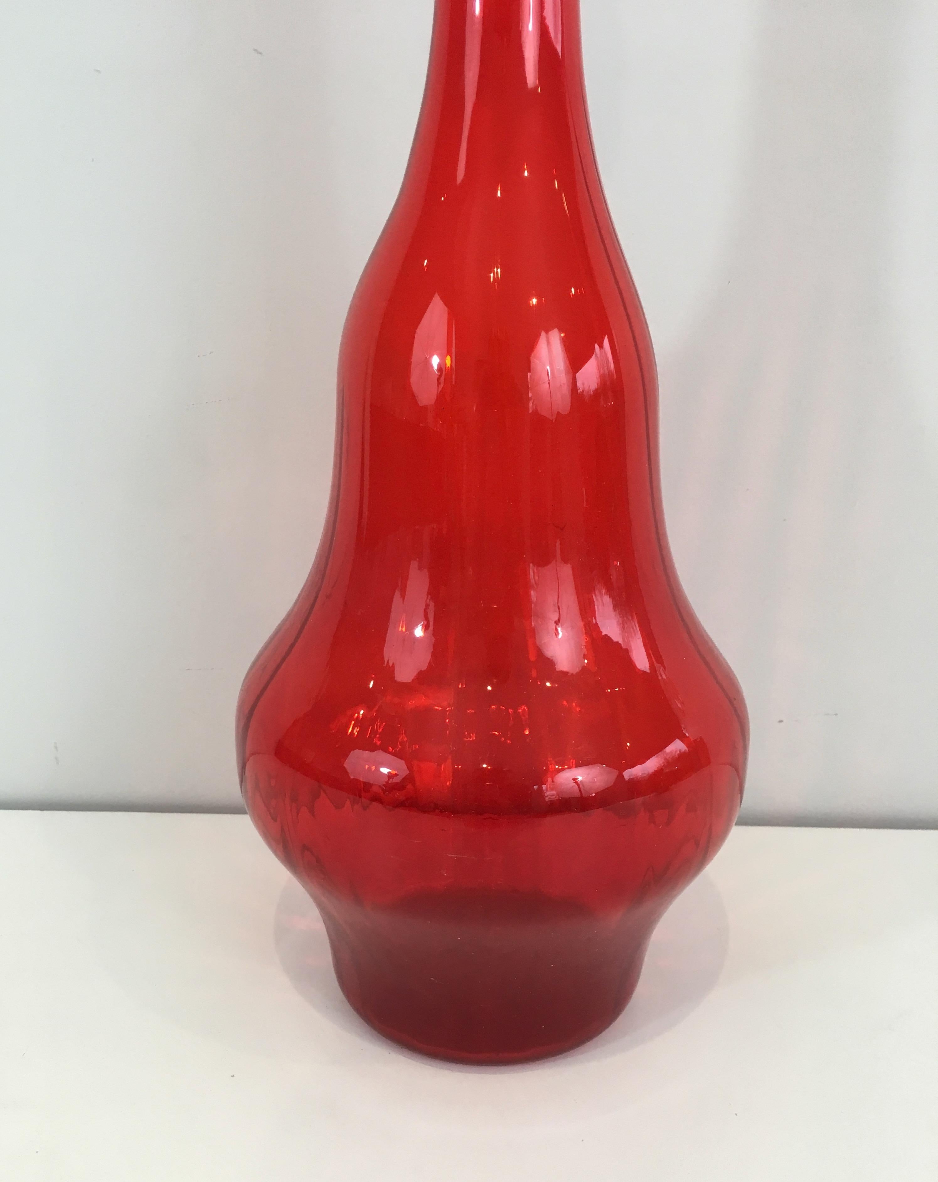 Red Glass Design Bottle, Circa 1970 For Sale 9
