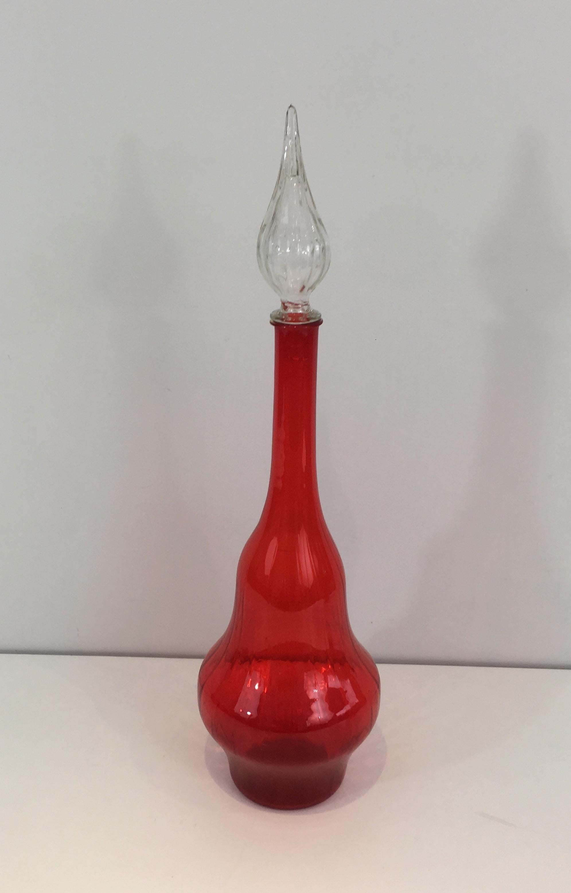Red Glass Design Bottle, Circa 1970 For Sale 12