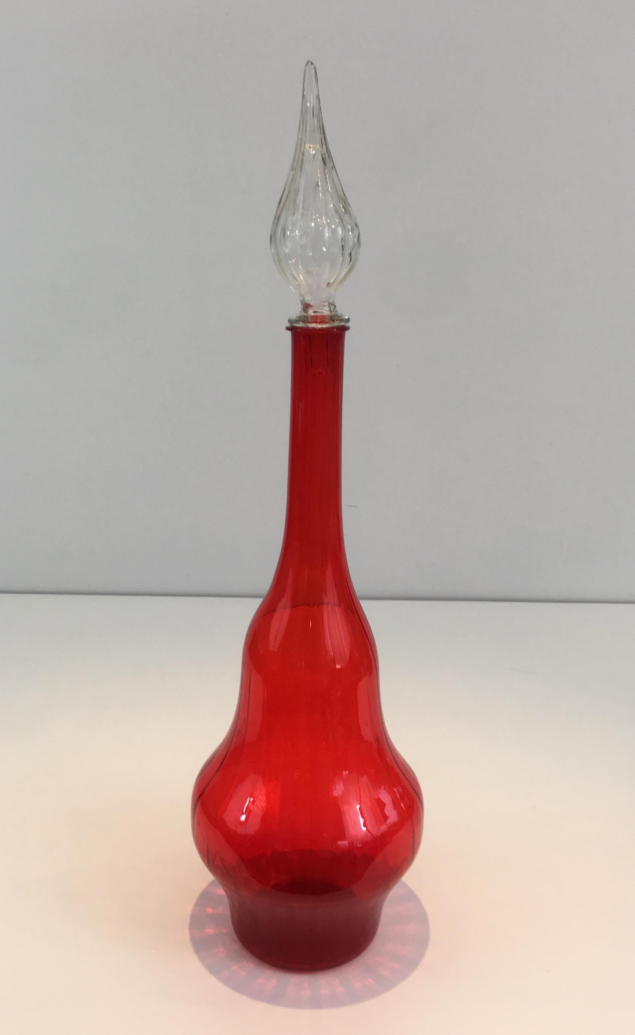 Red Glass Design Bottle, Circa 1970 For Sale 13
