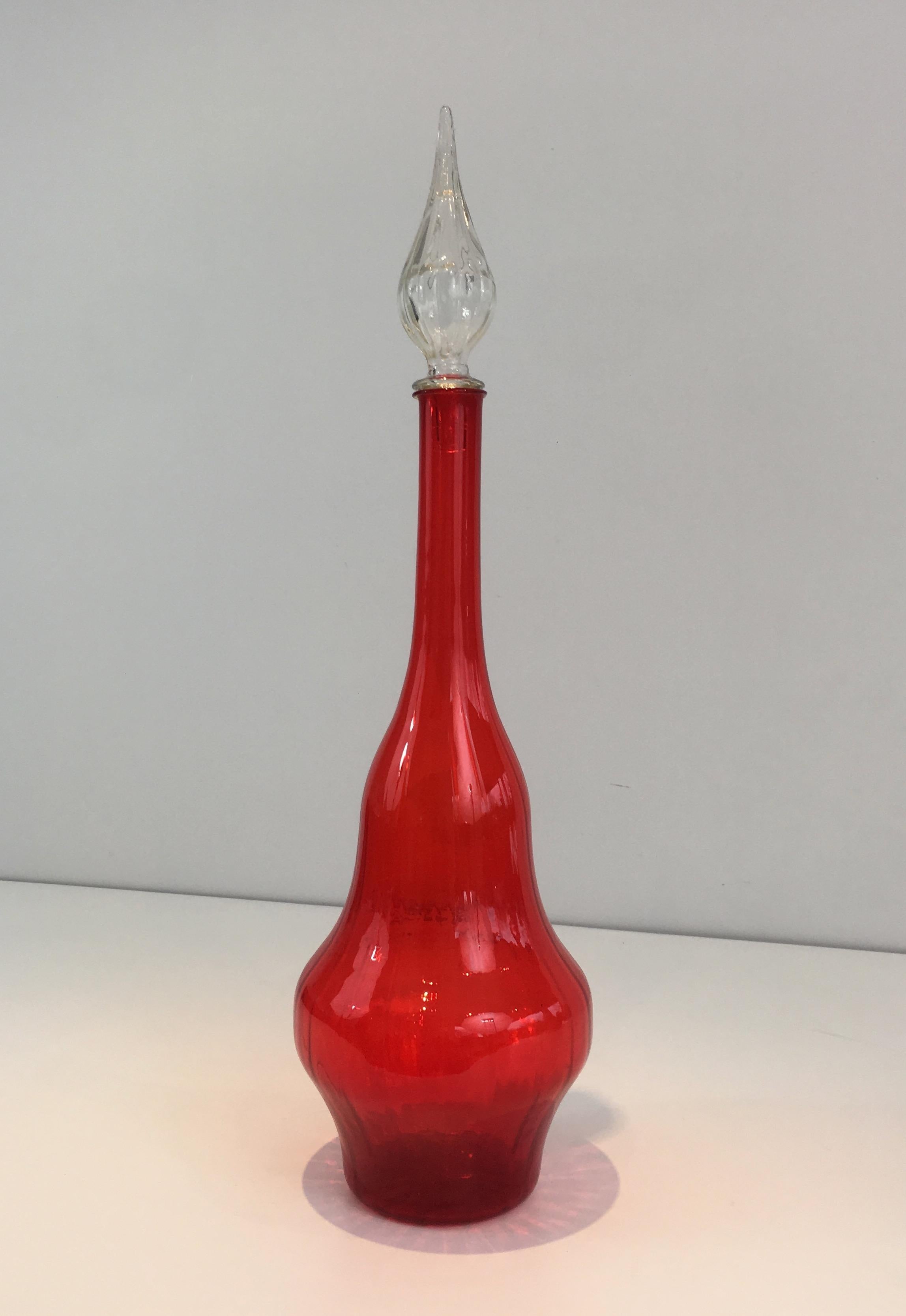 Mid-Century Modern Red Glass Design Bottle, Circa 1970 For Sale